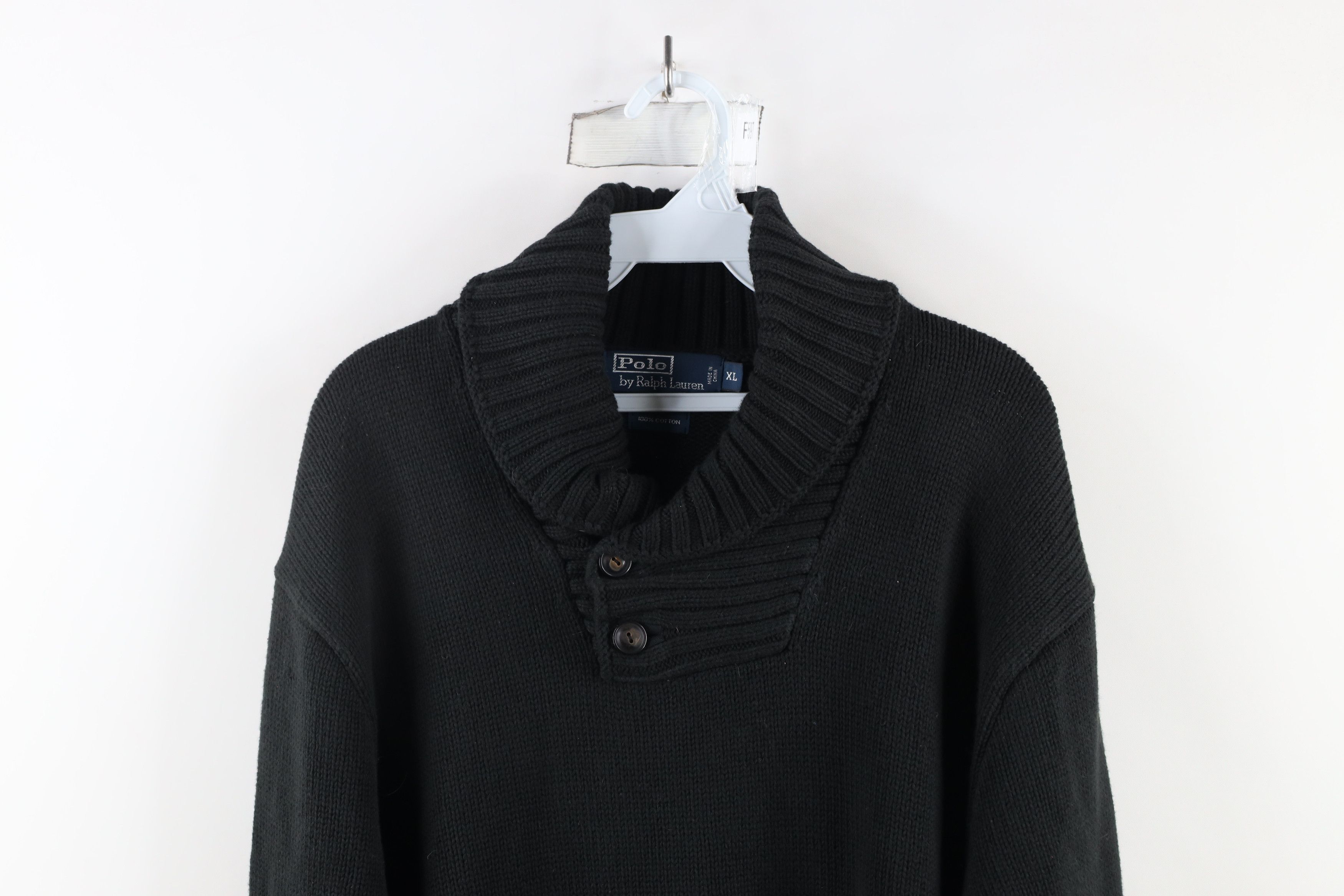Ralph Lauren × Vintage Vintage 90s Ralph Lauren Heavyweight Shawl Sweater Black Size US XL / EU 56 / 4 - 2 Thumbnail