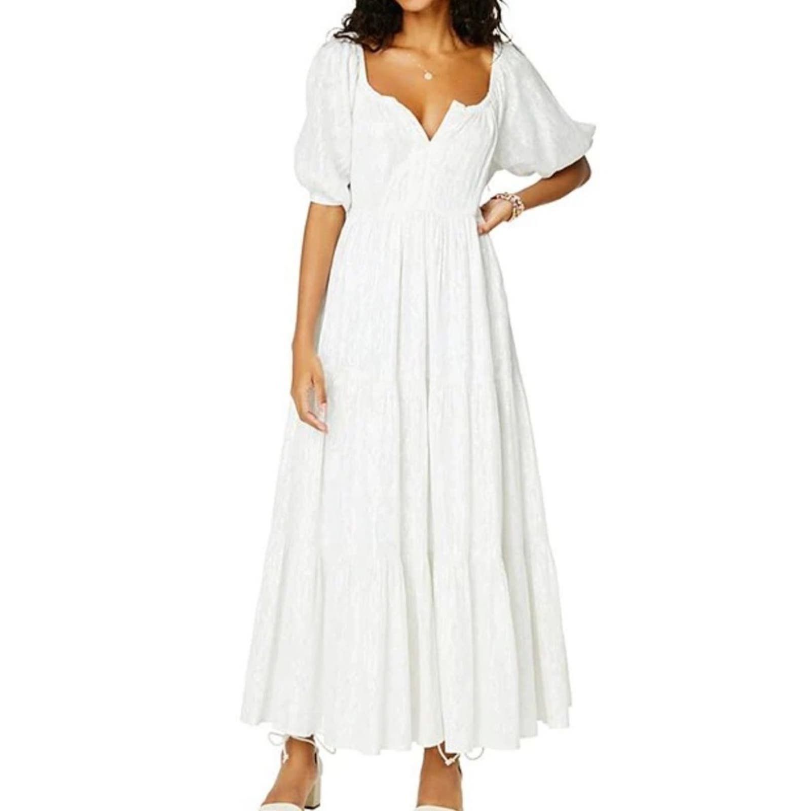 image of Roller Rabbit Zara Puff-Sleeve Maxi Dress Silver Small, Women's