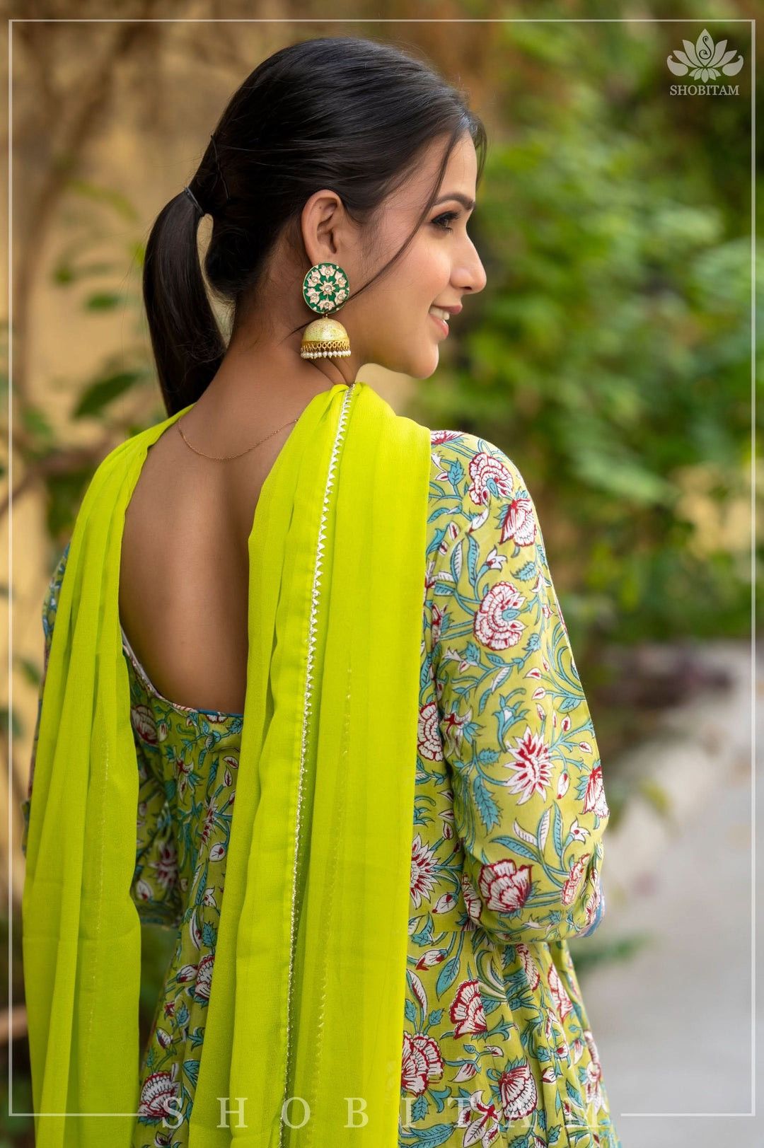 Other Shobitam 6M Flare Lime green Angrakha Anarkali Dress Size XL / US 12-14 / IT 48-50 - 3 Thumbnail