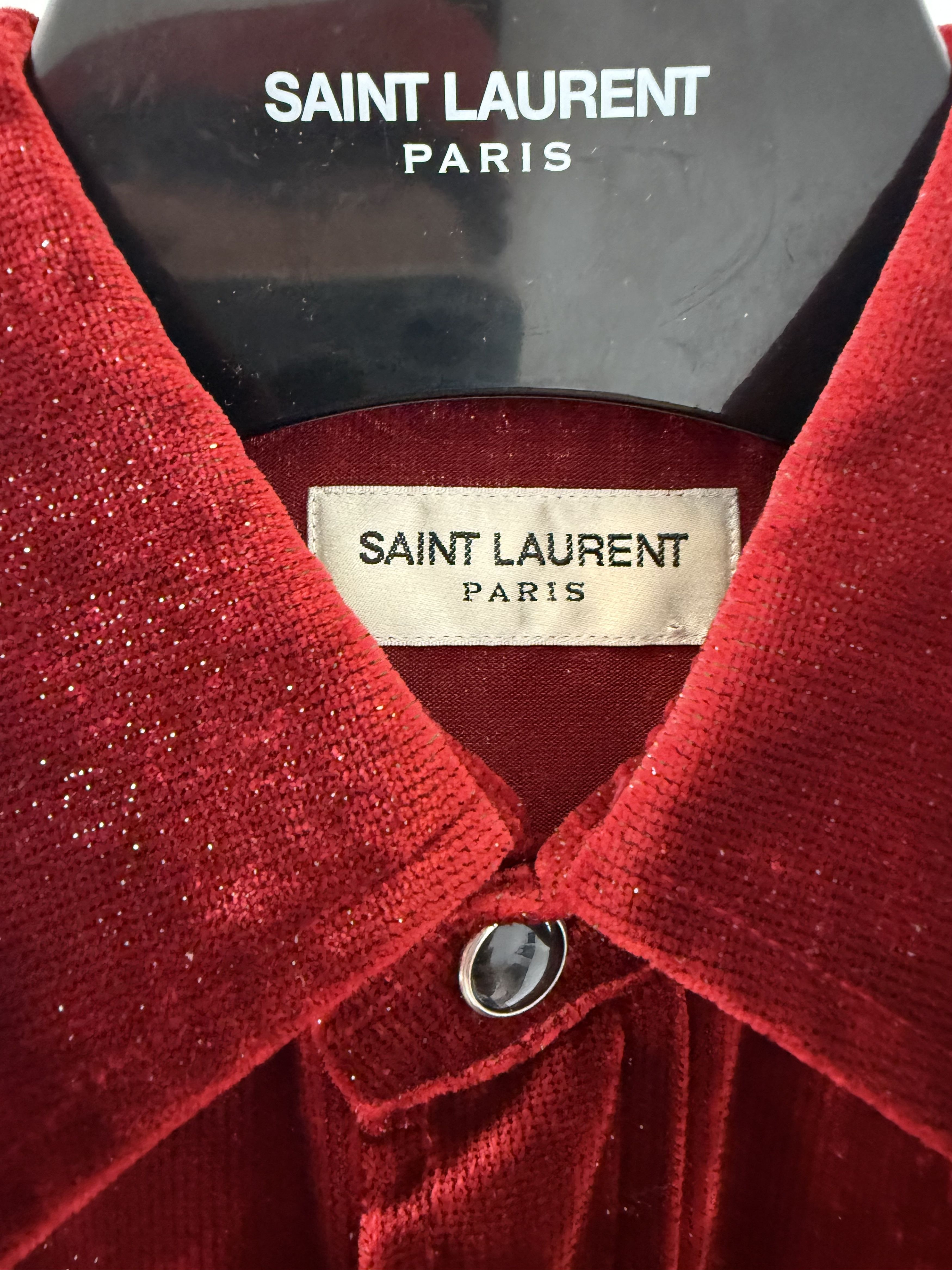 Hedi Slimane × Saint Laurent Paris FW16 Saint Laurent Glitter Red Velour Shirt Size XS / US 0-2 / IT 36-38 - 8 Thumbnail