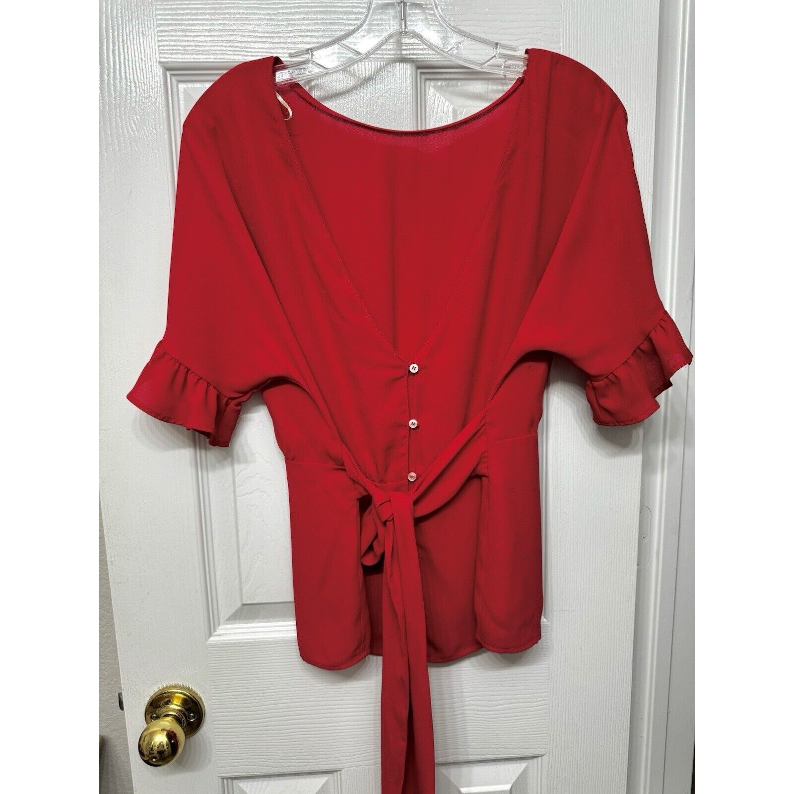 Other New York & Company Bright Red Tie-Back Blouse, Deep V-Back S Size S / US 4 / IT 40 - 3 Thumbnail