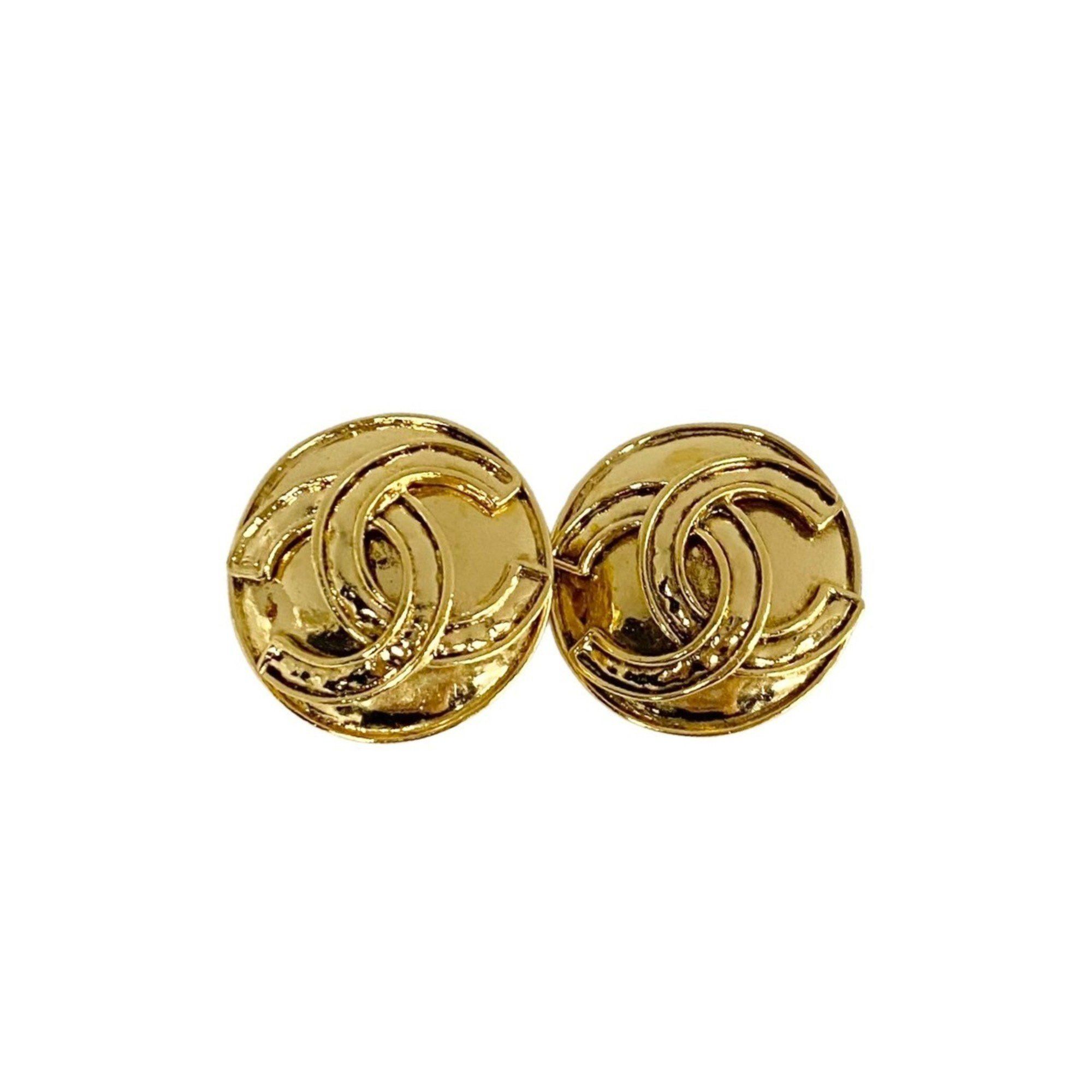 image of Chanel 94P Engraved Coco Mark Metal Earrings For Women 47078 in Gold