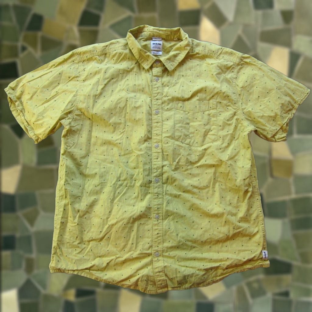 Prana prAna 100% Cotton Yellow Green Polka Dot Short Sleeve Slim Fit Shirt Men XXL Size US XXL / EU 58 / 5 - 1 Thumbnail