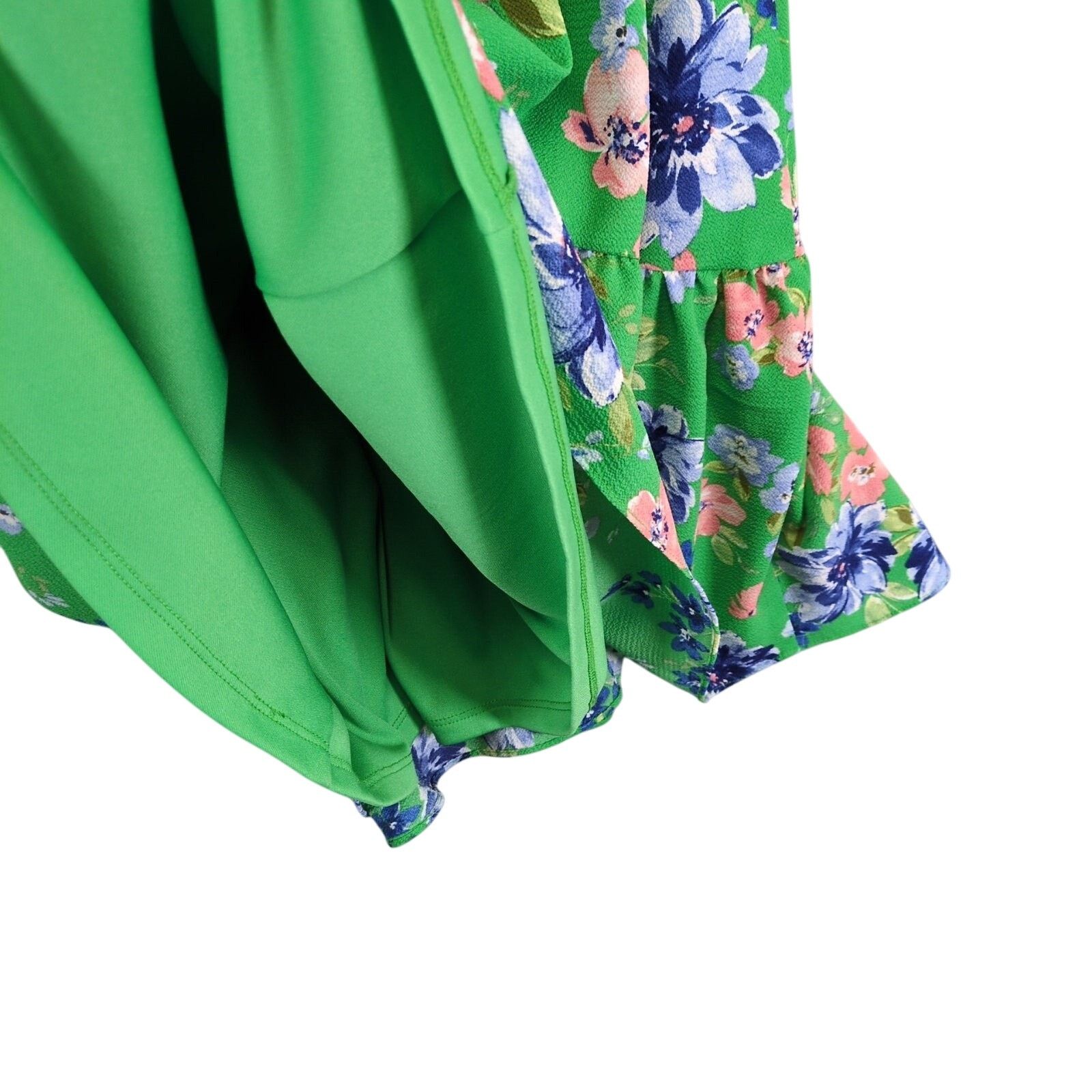 Bcbgmaxazria BCBG Paris Women's M Green Floral Puff Sleeve Tiered Dress Size M / US 6-8 / IT 42-44 - 7 Thumbnail