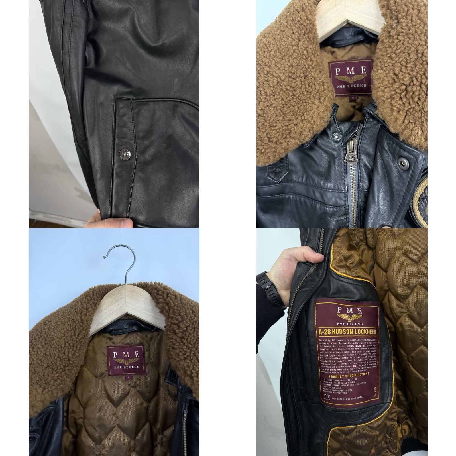 Vintage PME Legend A-28 Hudson Lockheed Sheep Leather Bomber Jacket S Mens Black Jacket Size US S / EU 44-46 / 1 - 8 Thumbnail