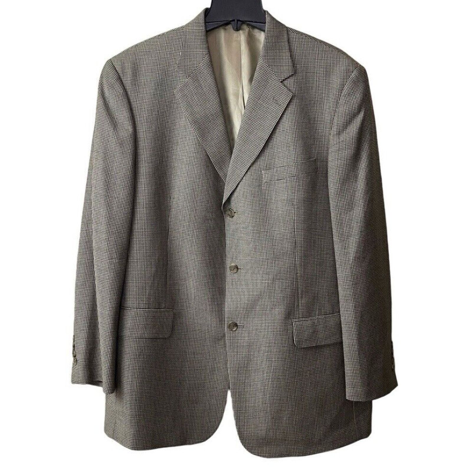 Brooks Brothers BROOKS BROTHERS Blazer Mens 44 R Beige Wool Houndstooth Size 44R - 1 Thumbnail