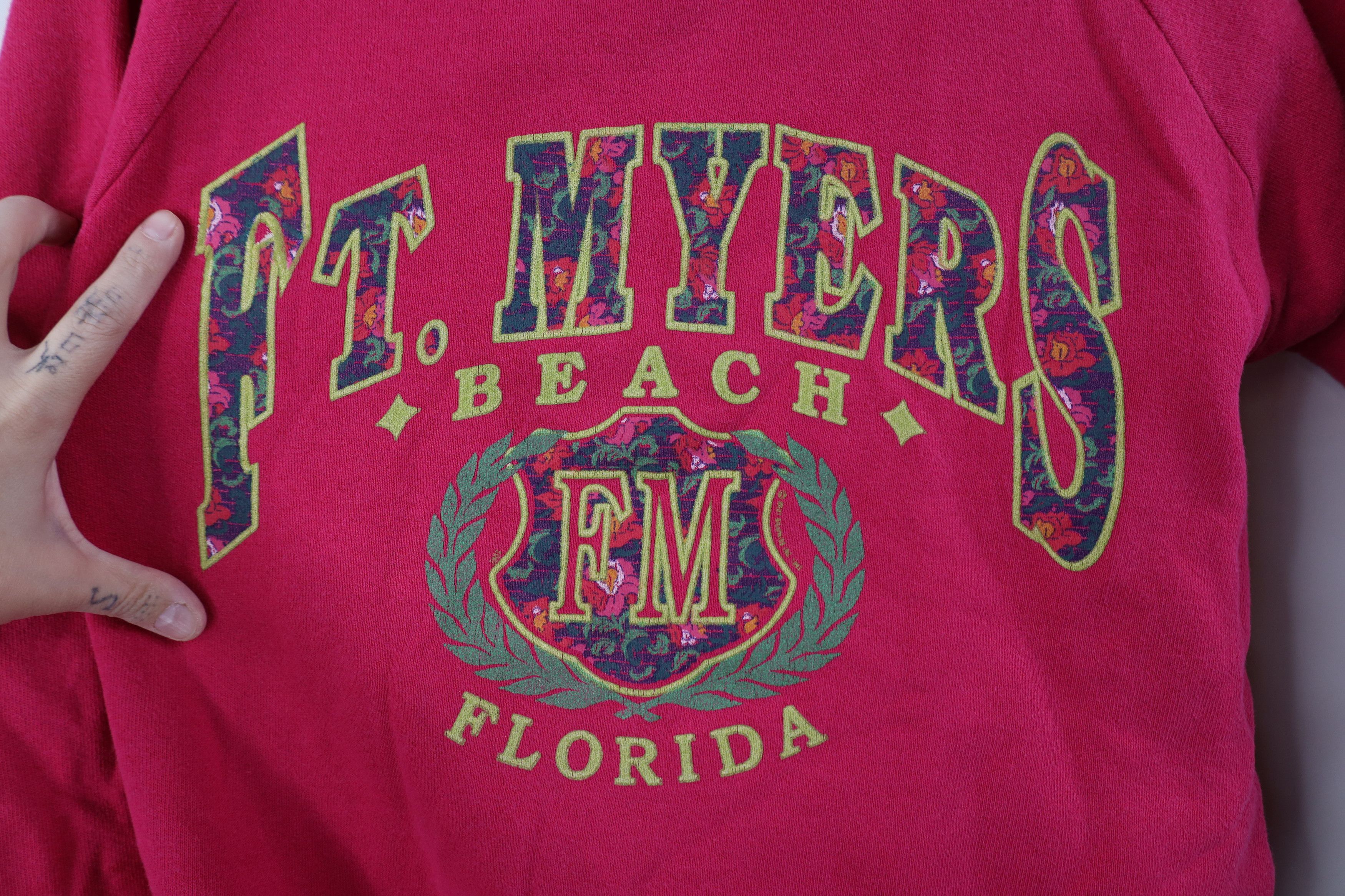 Vintage Vintage 90s Streetwear Beach Florida Sweatshirt Pink USA Size M / US 6-8 / IT 42-44 - 4 Thumbnail