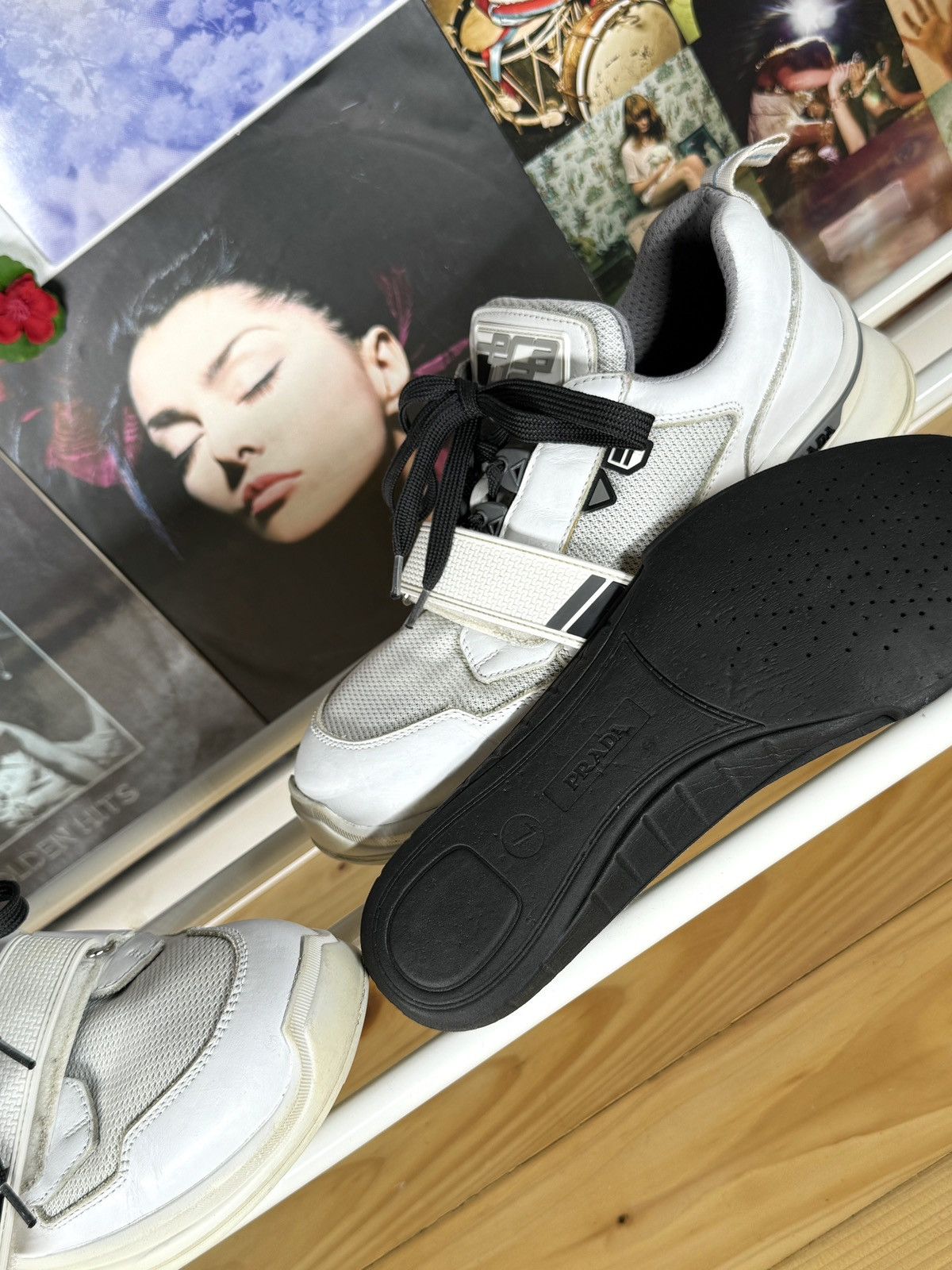 Prada Mechano Silver White Leather Strap Sneakers Size US 8.5 / EU 41-42 - 10 Thumbnail
