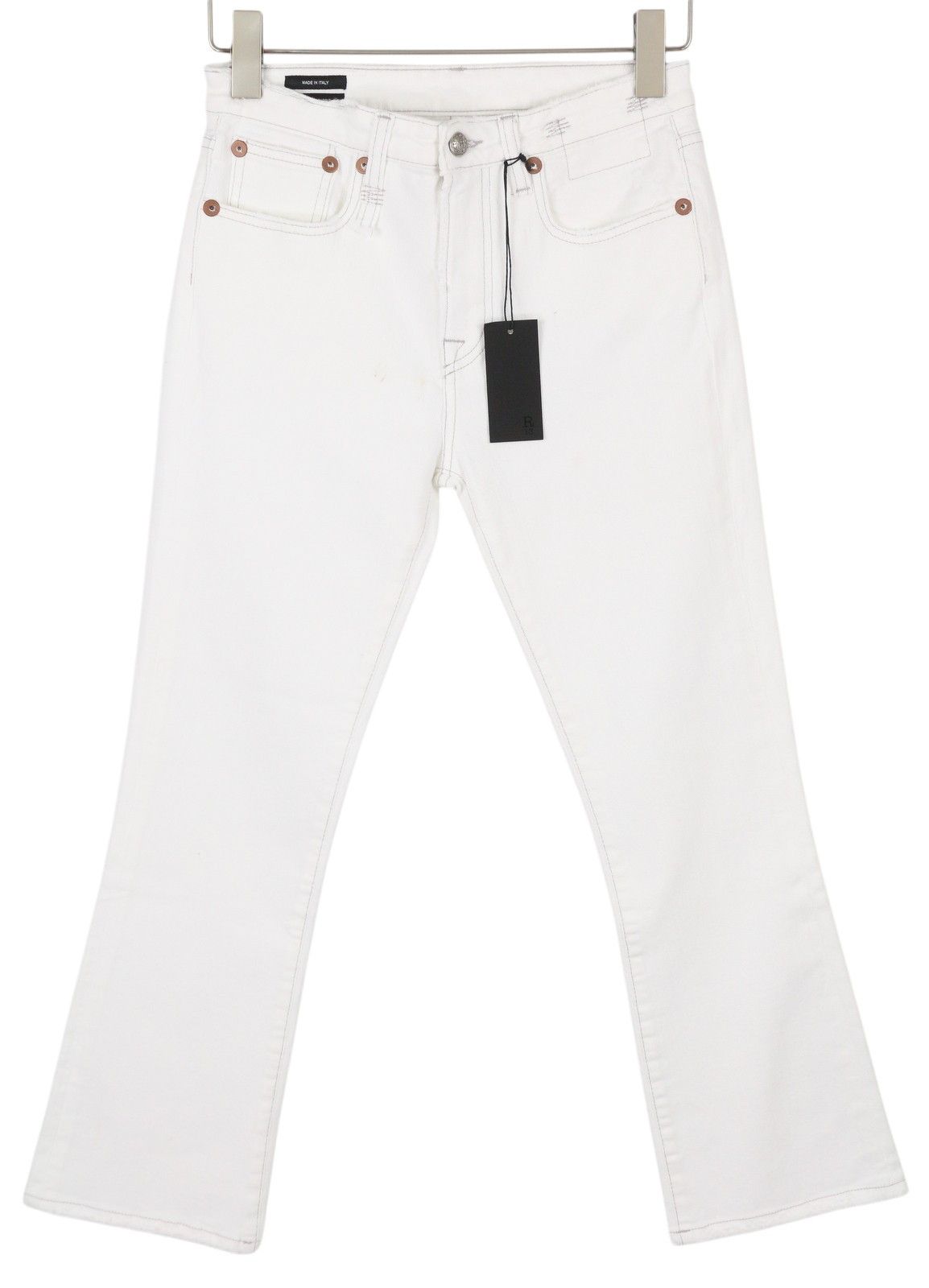 R13 KICK FIT 27 Bale White Flared Cropped Light Jeans 86195 Size 27" / US 4 / IT 40 - 3 Thumbnail