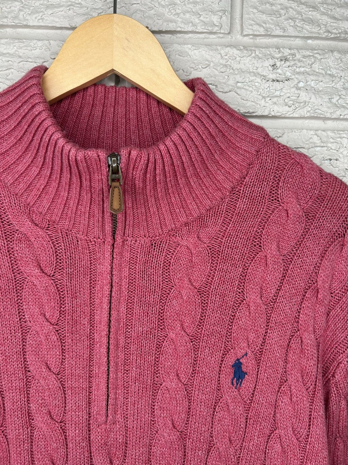 Polo Ralph Lauren Polo Ralph Lauren Pink Quarter Zip Cable Knit Sweater Size US XL / EU 56 / 4 - 3 Thumbnail