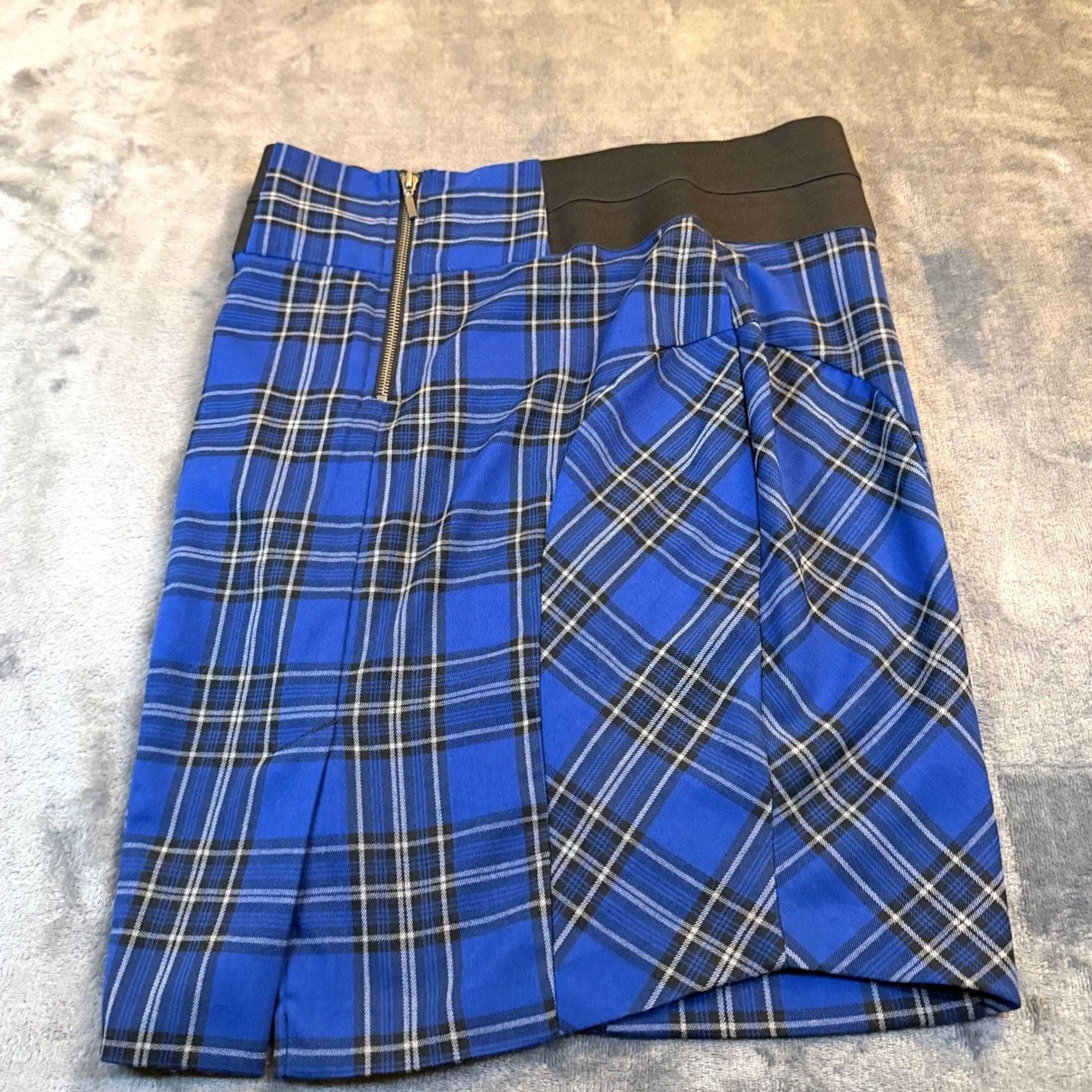 Vintage Charlotte Russe Plaid Skirt Women's Knee Length A-Line Blue Wool-Like Flannel Zip Pockets Zipper Casual Fall Spring Size 32" / US 10 / IT 46 - 3 Thumbnail