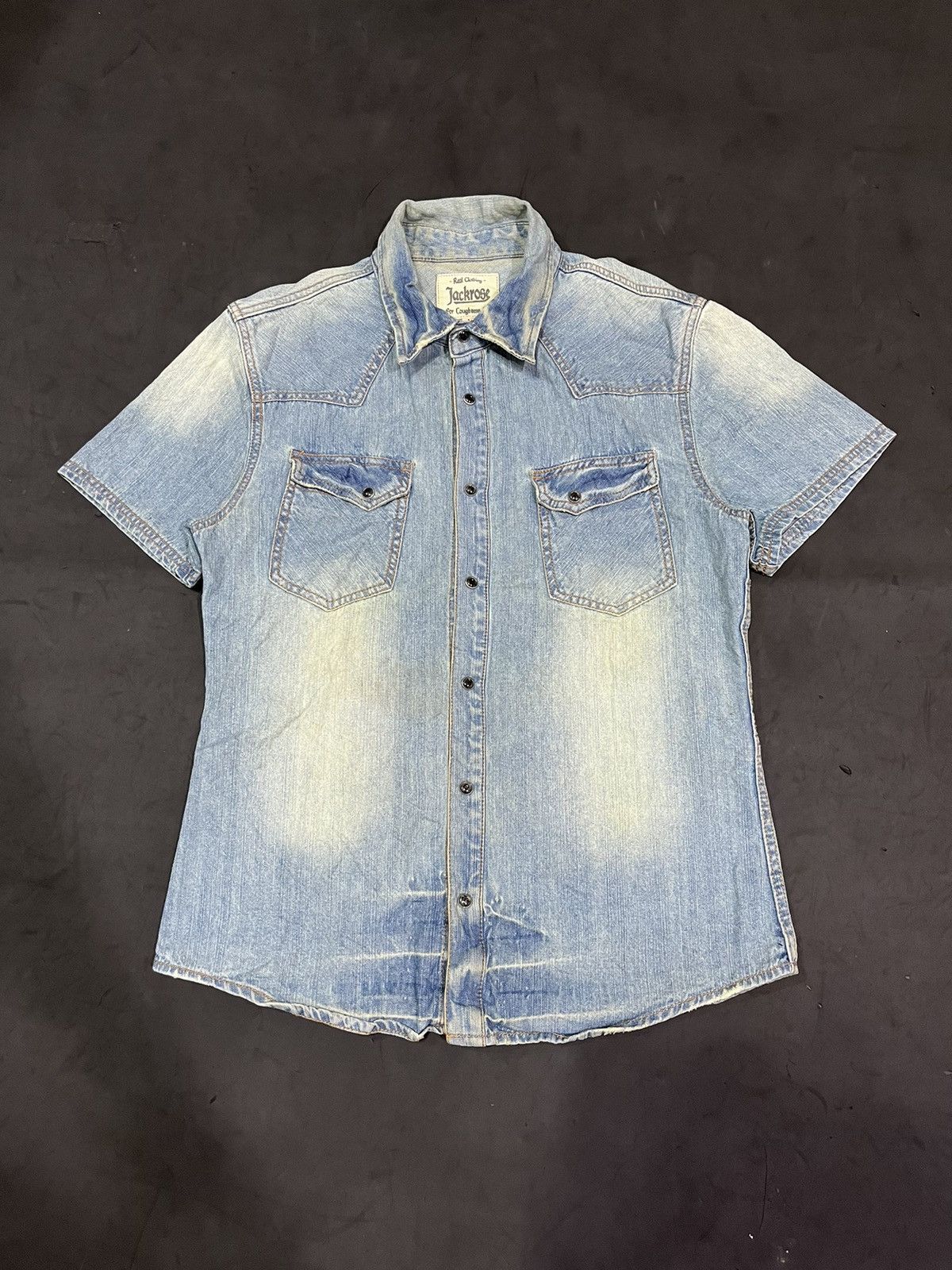 image of Distressed Denim x Jack Rose Jackrose Rolling Stones 2011 Shirt in Blue, Men's (Size Medium)