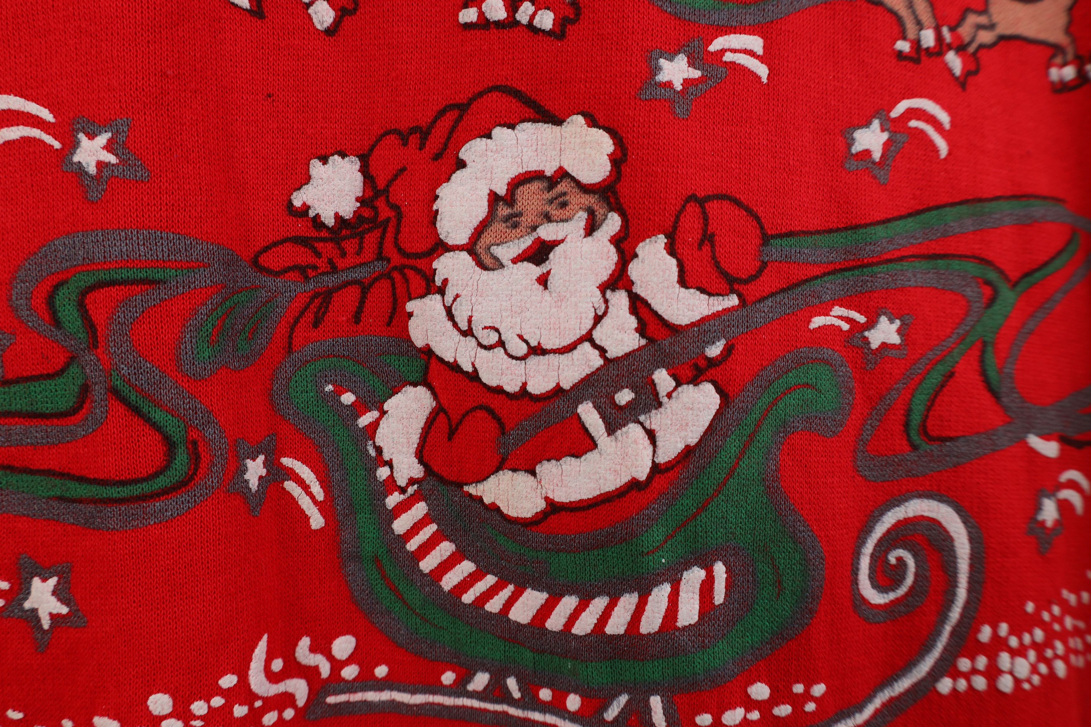 Vintage Vintage 80s 90s Christmas Santa Reindeer Sweatshirt Red USA Size L / US 10 / IT 46 - 9 Thumbnail