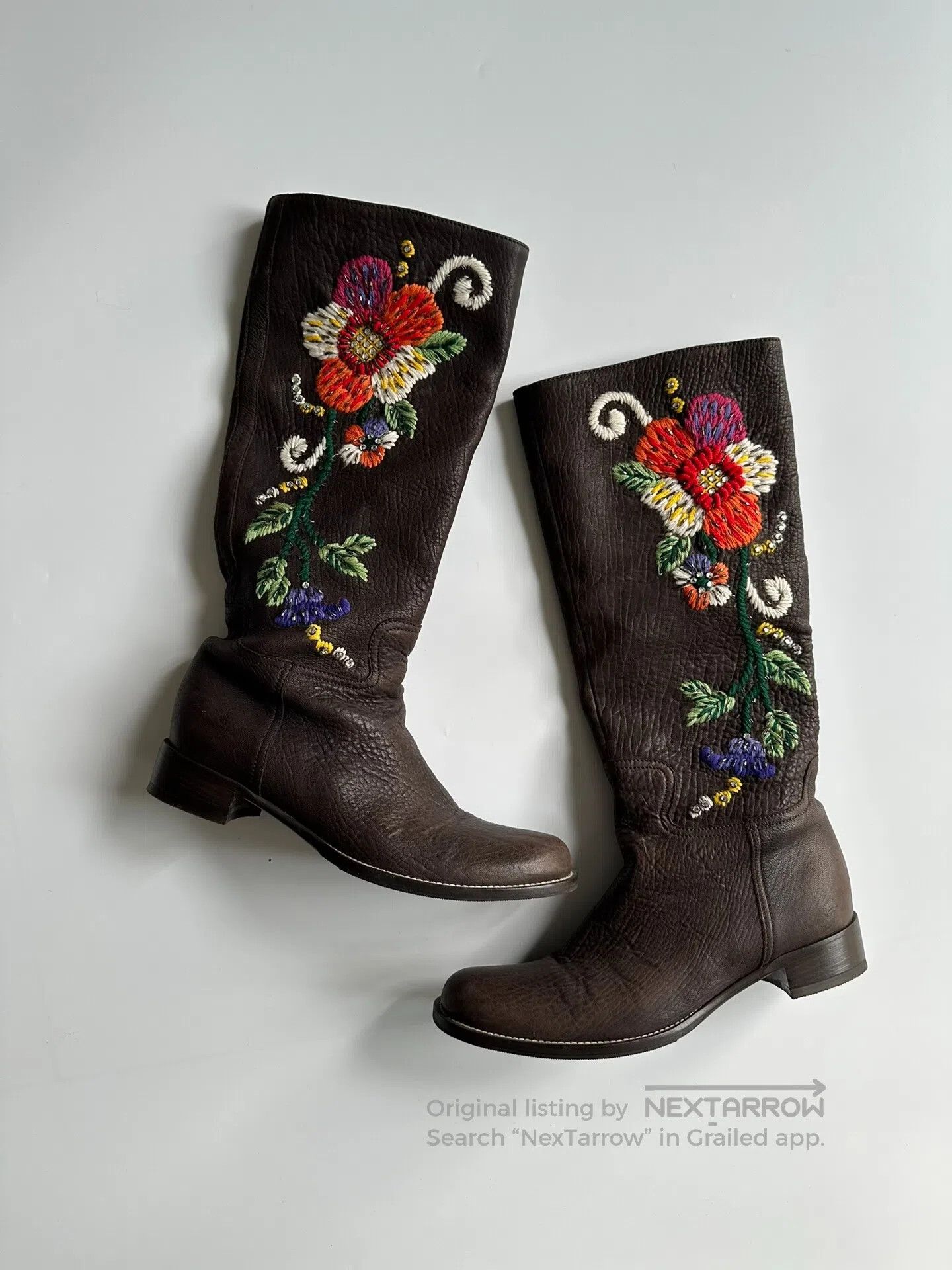 Miu Miu Miu Miu Floral embroidery high-top boots| Size US 7 / IT 37 - 1 Thumbnail
