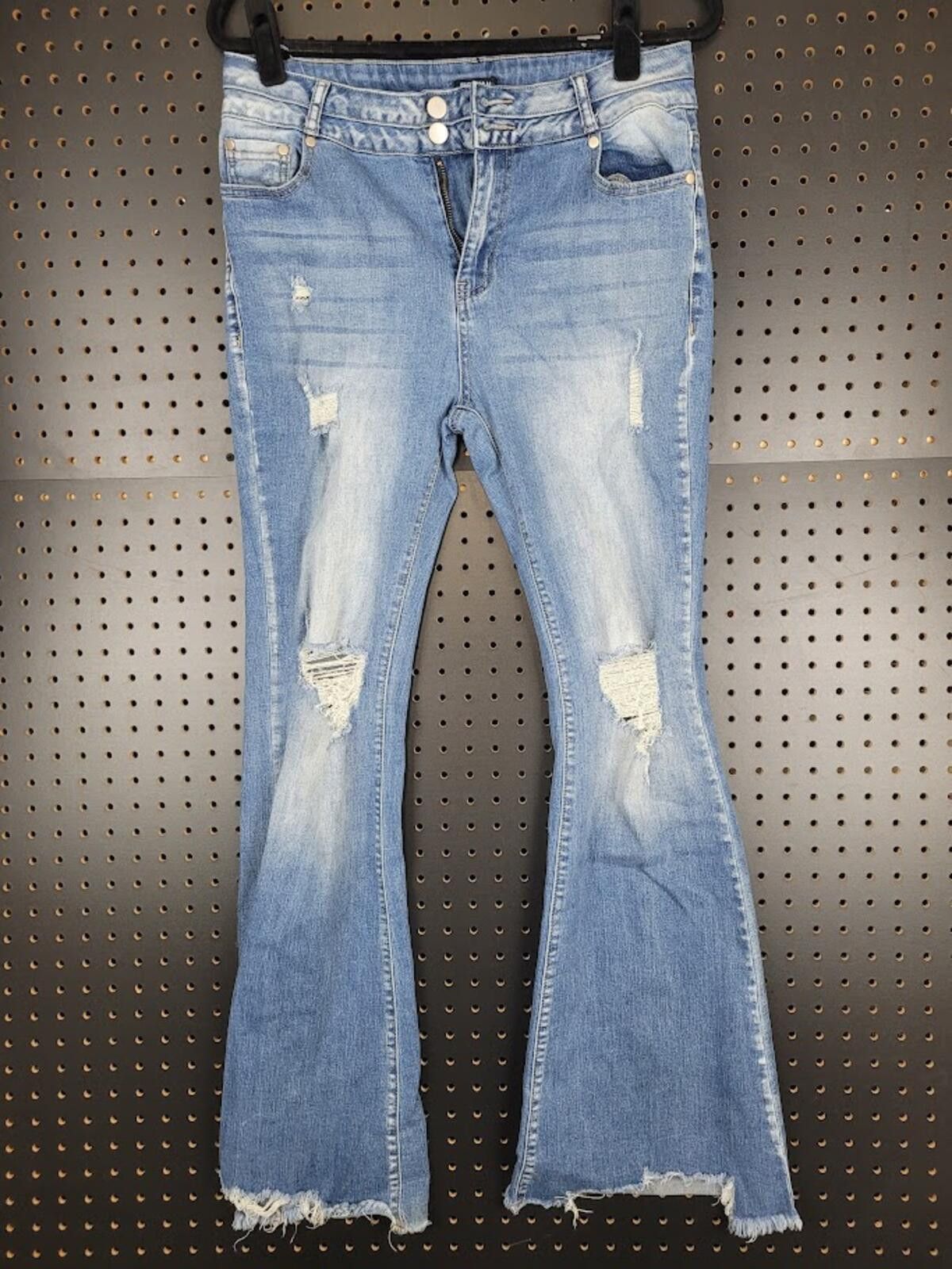 Other Flamingal Distressed Flared Jeans - Light Blue Denim Large Size 30" / US 8 / IT 44 - 1 Thumbnail