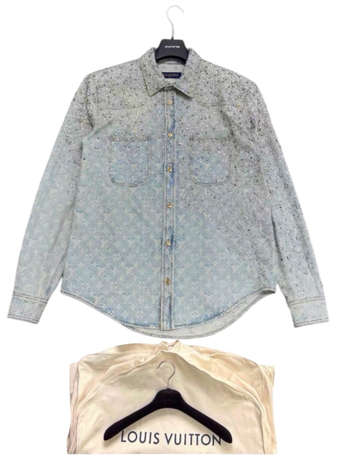 Louis Vuitton Louis Vuitton XL Virgil Abloh crystals Swarovski Denim Shirt Size US XL / EU 56 / 4 - 1 Thumbnail