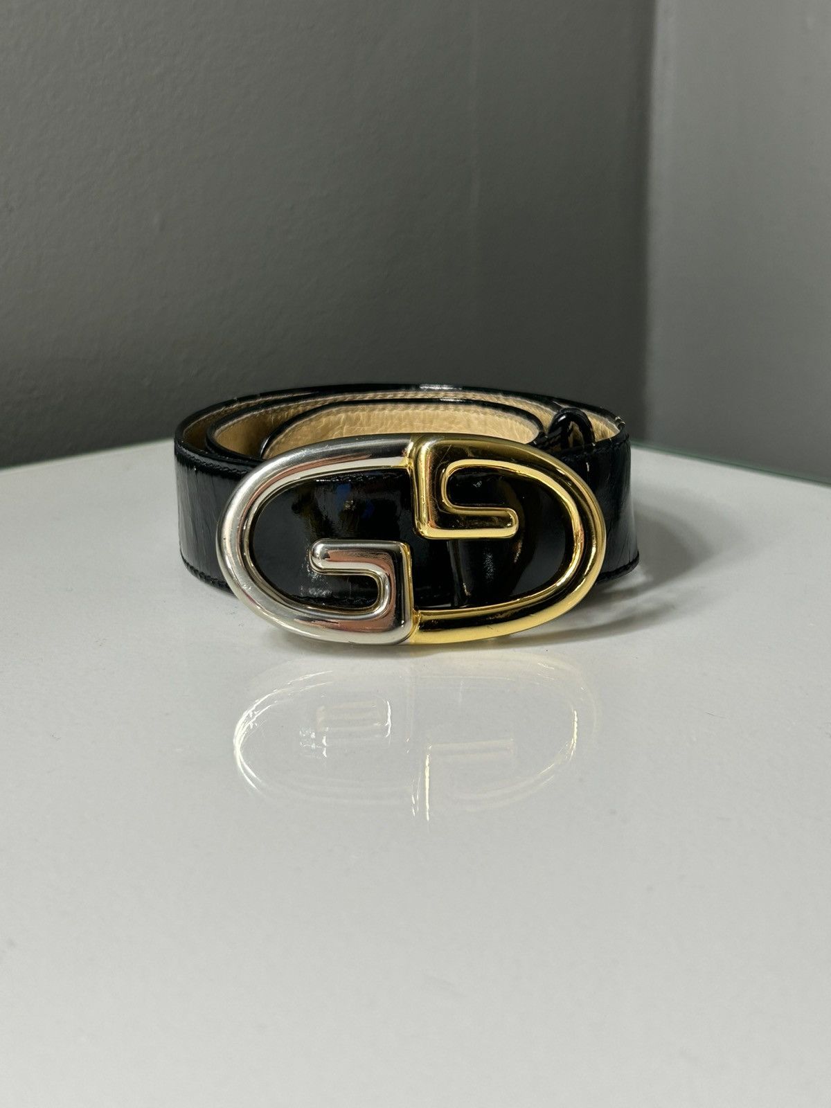 Gucci Gucci Patent Leather Belt w/ Gold & Silver GG Buckle size 26 Size ONE SIZE - 2 Thumbnail
