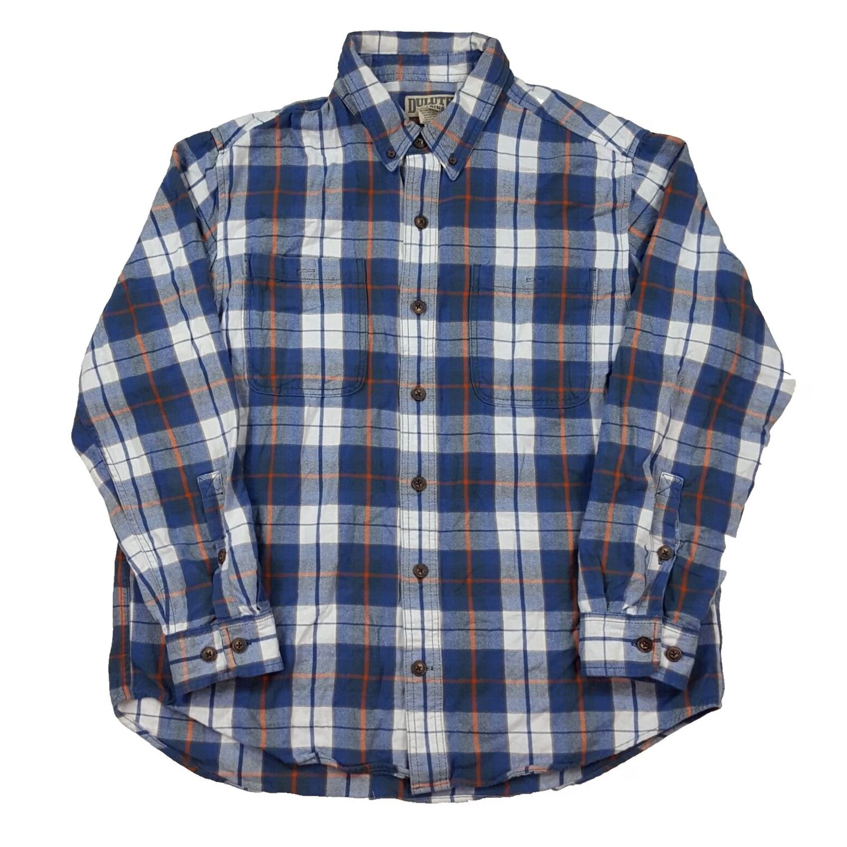 CO VINTAGE Duluth Trading Co Blue Plaid Flannel Mens XL Button-Up Shirt Collar Size US XL / EU 56 / 4 - 2 Thumbnail