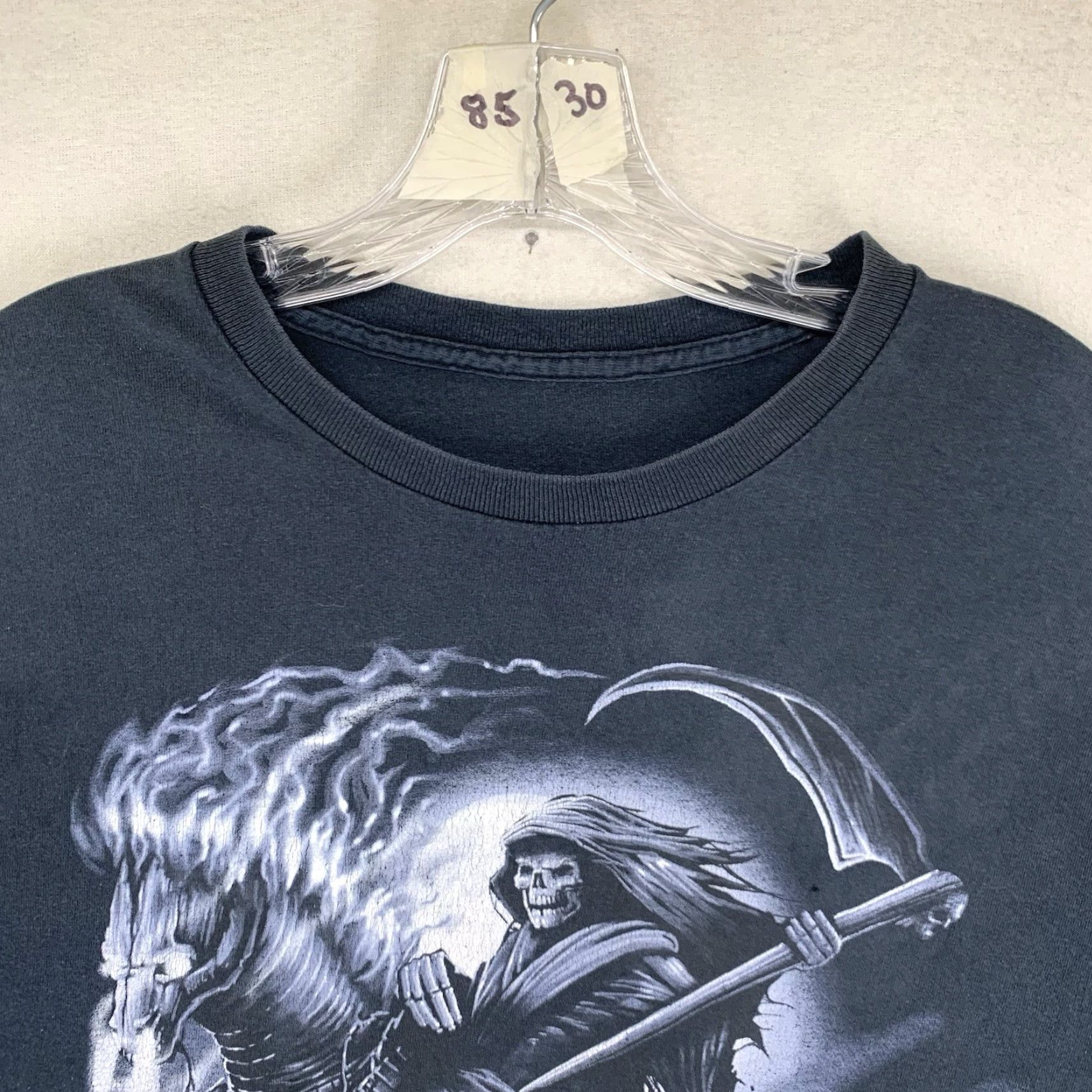 Gildan VINTAGE Y2K Grim Reaper T-Shirt Men Oversized Black Cotton 90s Biker Grunge Graphic Print Size US L / EU 52-54 / 3 - 3 Thumbnail