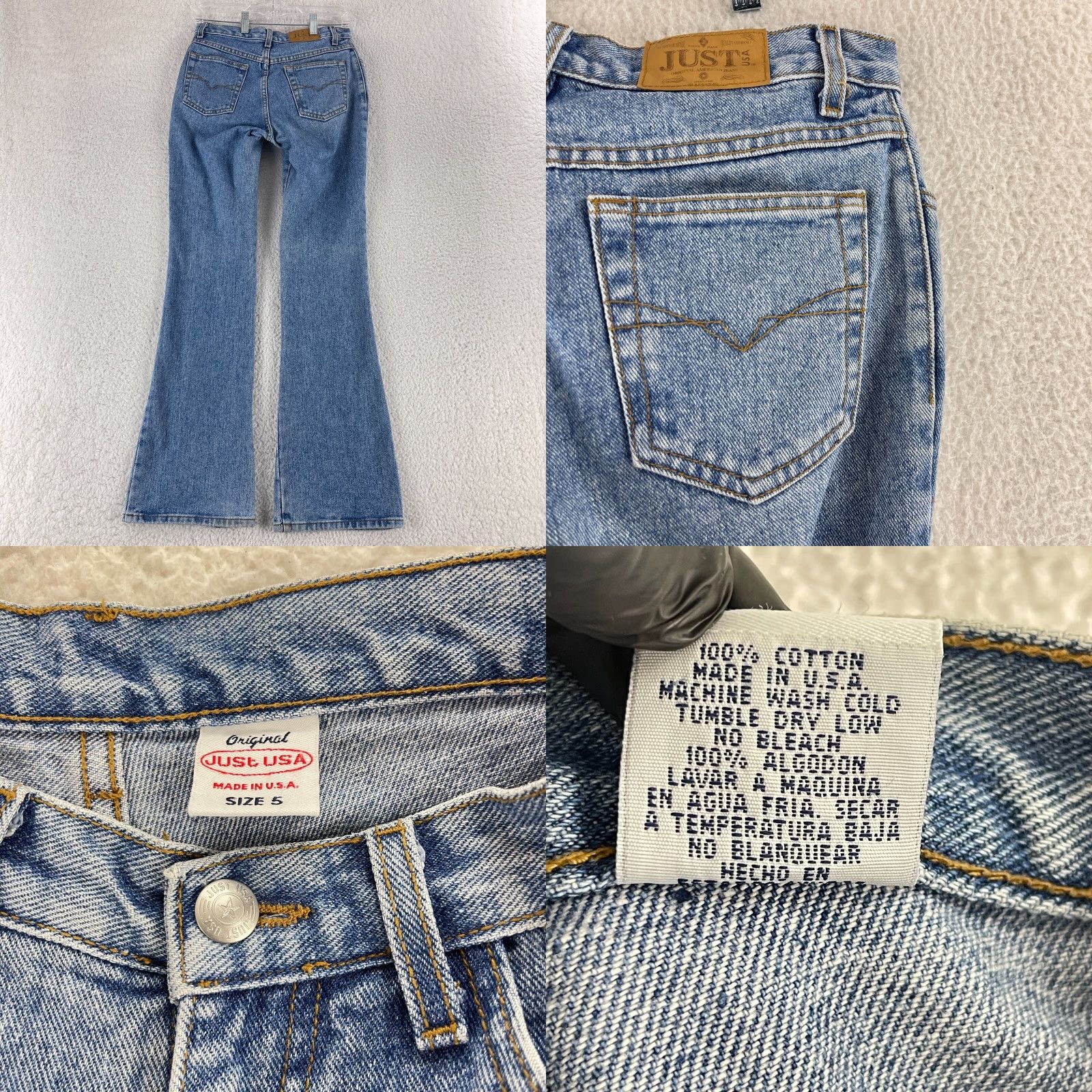 Denime VINTAGE Just USA Jeans Womens Size 5 Blue Denim Flare Leg Mid-Rise United States 80s 90s Bohemian Size 27" / US 4 / IT 40 - 9 Thumbnail