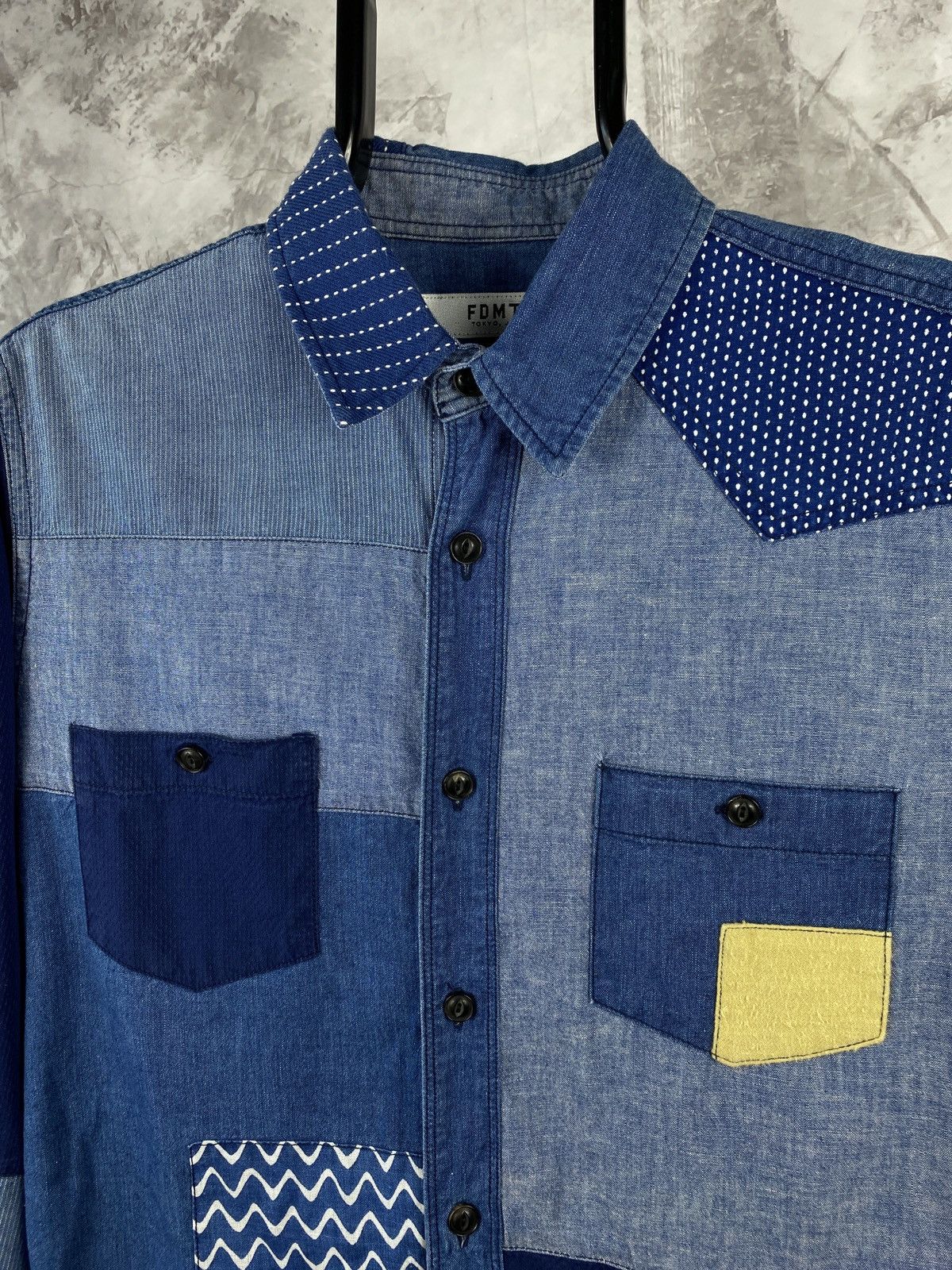 FDMTL Fdmtl blue shirt patch work Japanese Tokyo Japan streetwear Size US L / EU 52-54 / 3 - 3 Thumbnail