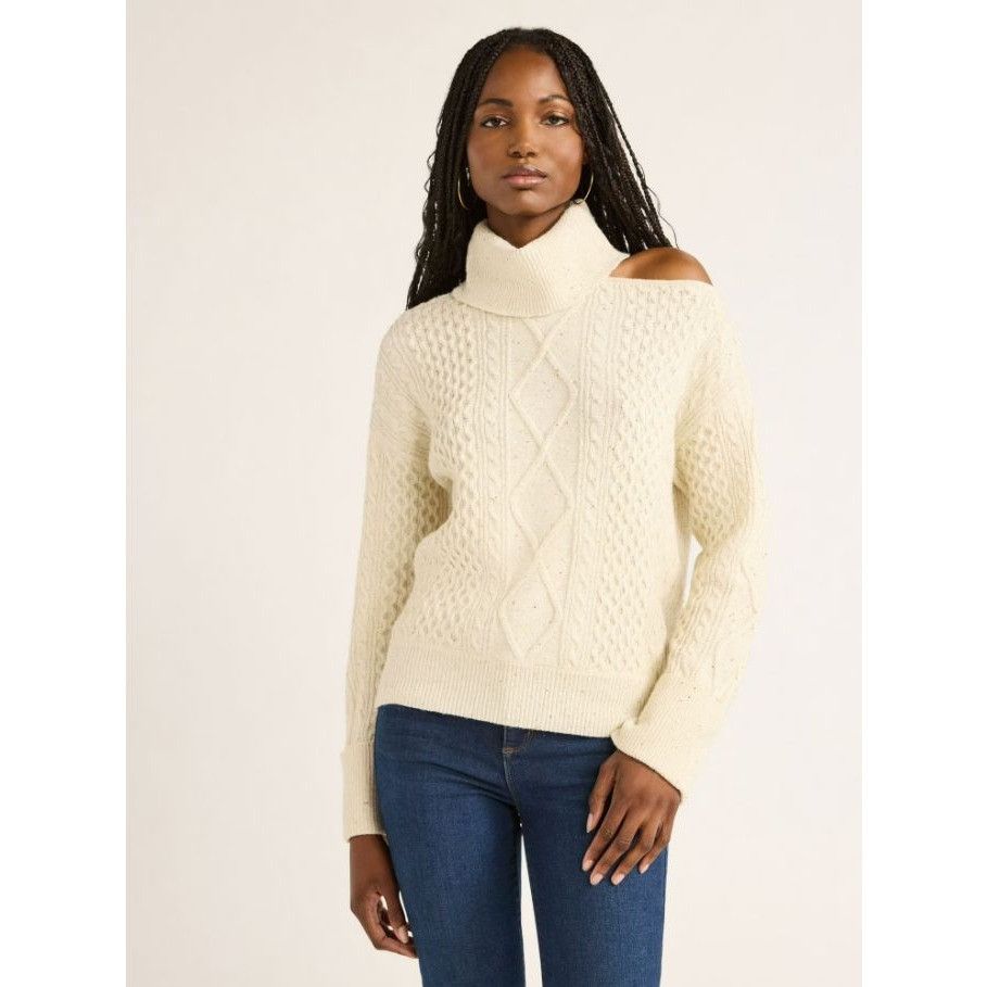 Other Sofia Jeans M Cream Cable Knit Cold Shoulder Turtleneck Swea Size M / US 6-8 / IT 42-44 - 15 Thumbnail