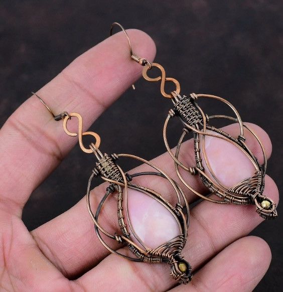 Other Pink Opal Jewelry Copper Wire Wrapped Drop/Dangle Earrings Size ONE SIZE - 1 Preview
