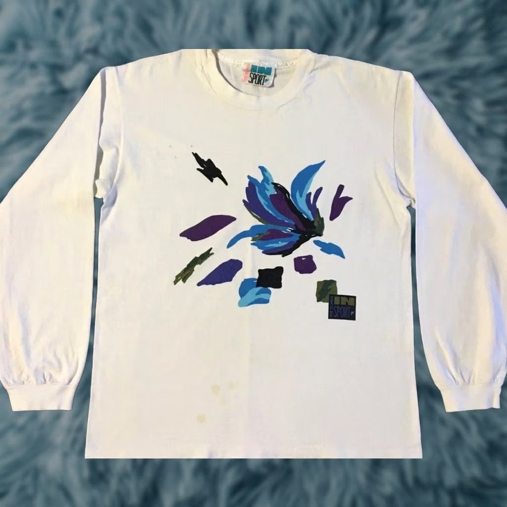 Vintage VINTAGE 90s Abstract Flower Art Faded Distressed Shirt S White Unisex Adults Long Sleeve T-Shirt USA Single Stitch Size S Boys Girls Mens Womens Size US S / EU 44-46 / 1 - 1 Thumbnail