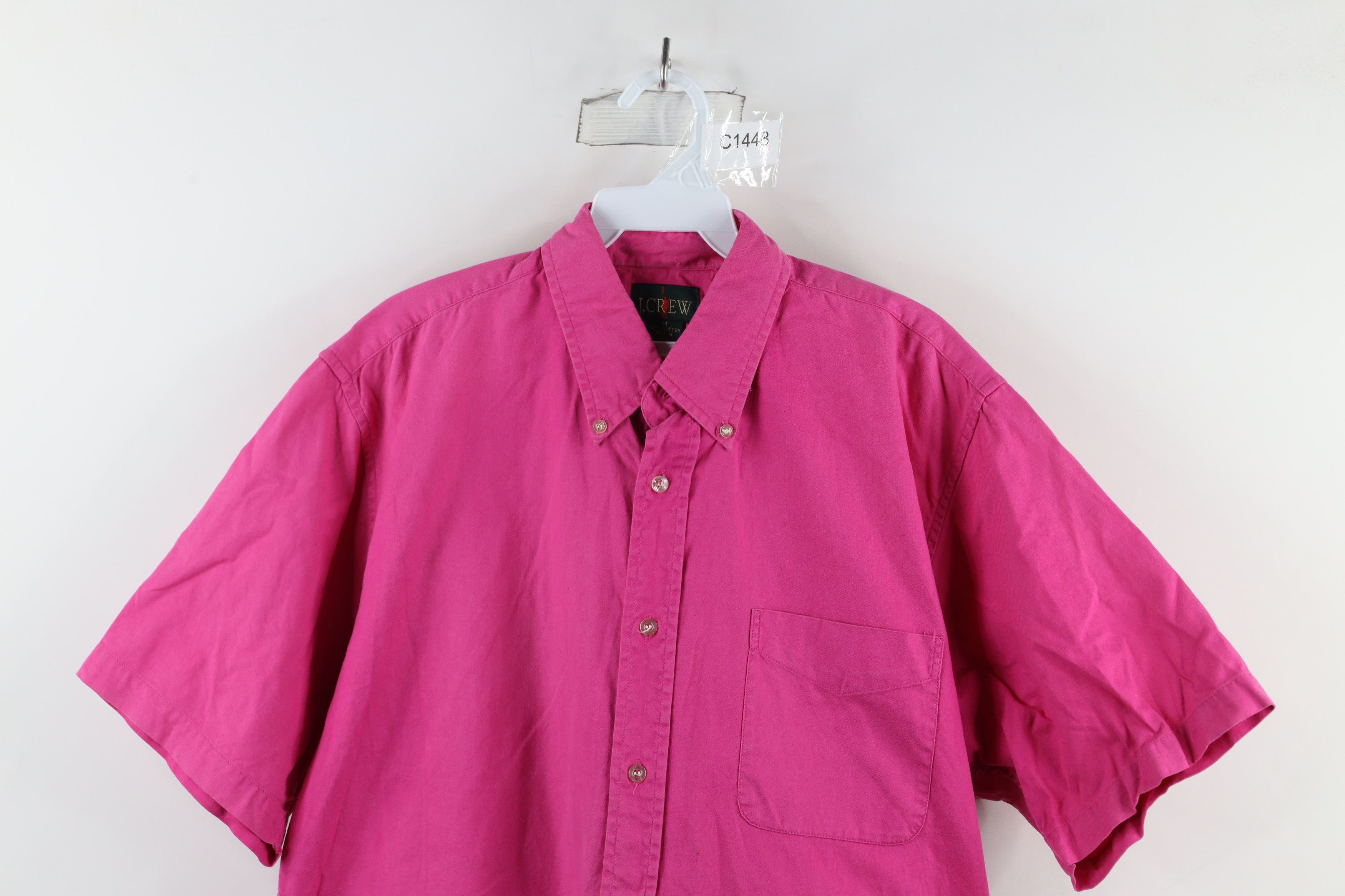 J.Crew × Vintage Vintage 90s J Crew Short Sleeve Button Down Shirt Pink Size US M / EU 48-50 / 2 - 2 Thumbnail