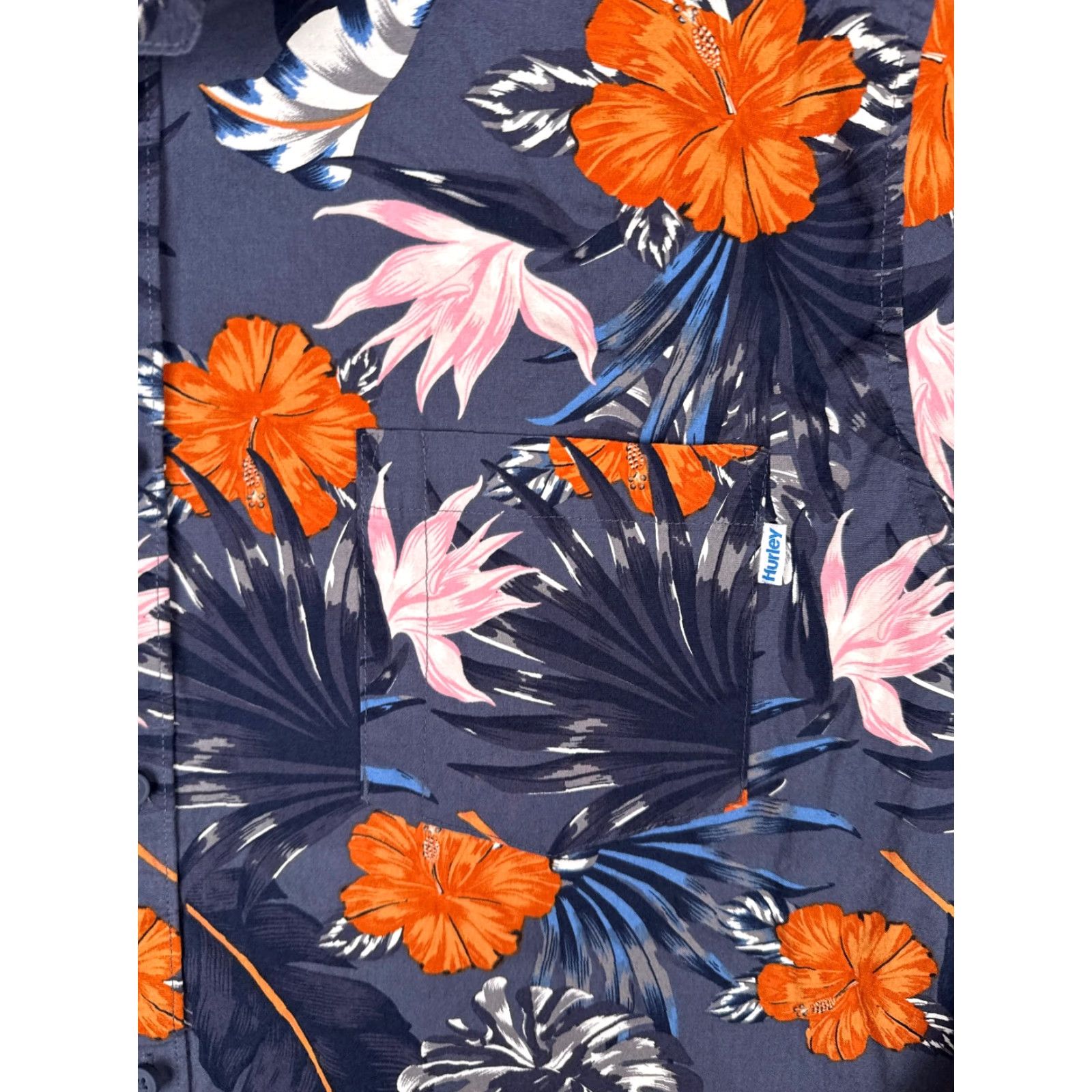 Hurley Hurley Shirt Men 2XL Button-Up Hawaiian Floral Blue Orange Pink Bird Of Paradise Casual Short Sleeve Size US XXL / EU 58 / 5 - 6 Thumbnail