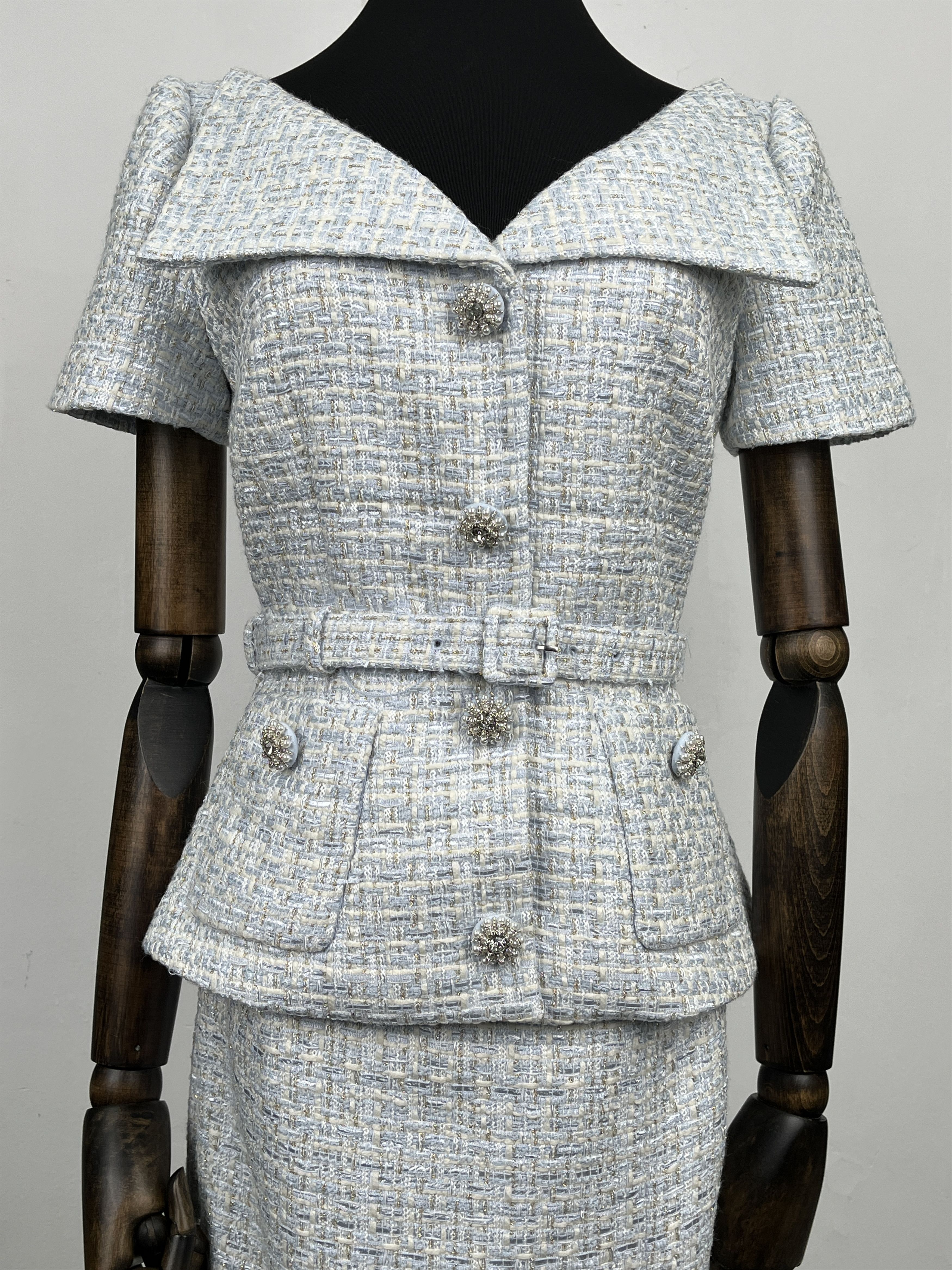 Self-Portrait Self-Portrait Light Blue Tweed One-Pc Dress Size XS / US 0-2 / IT 36-38 - 4 Thumbnail