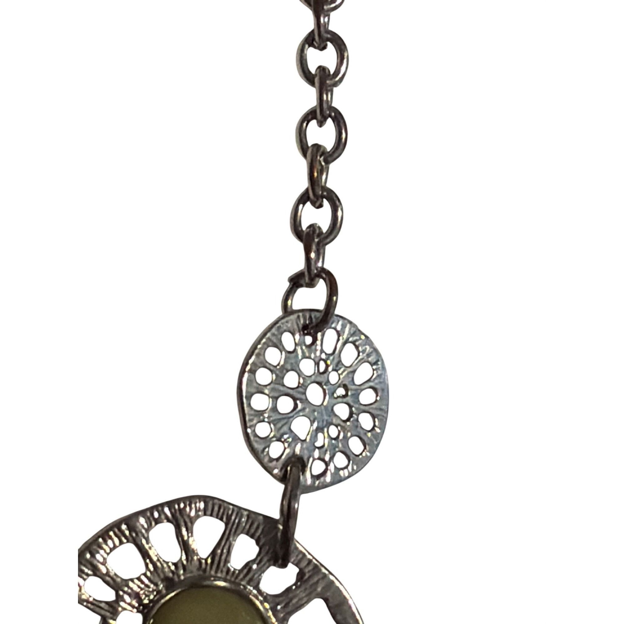 Other Vintage Silver Tone Statement Bib Necklace Green Bead Accent Size ONE SIZE - 3 Thumbnail