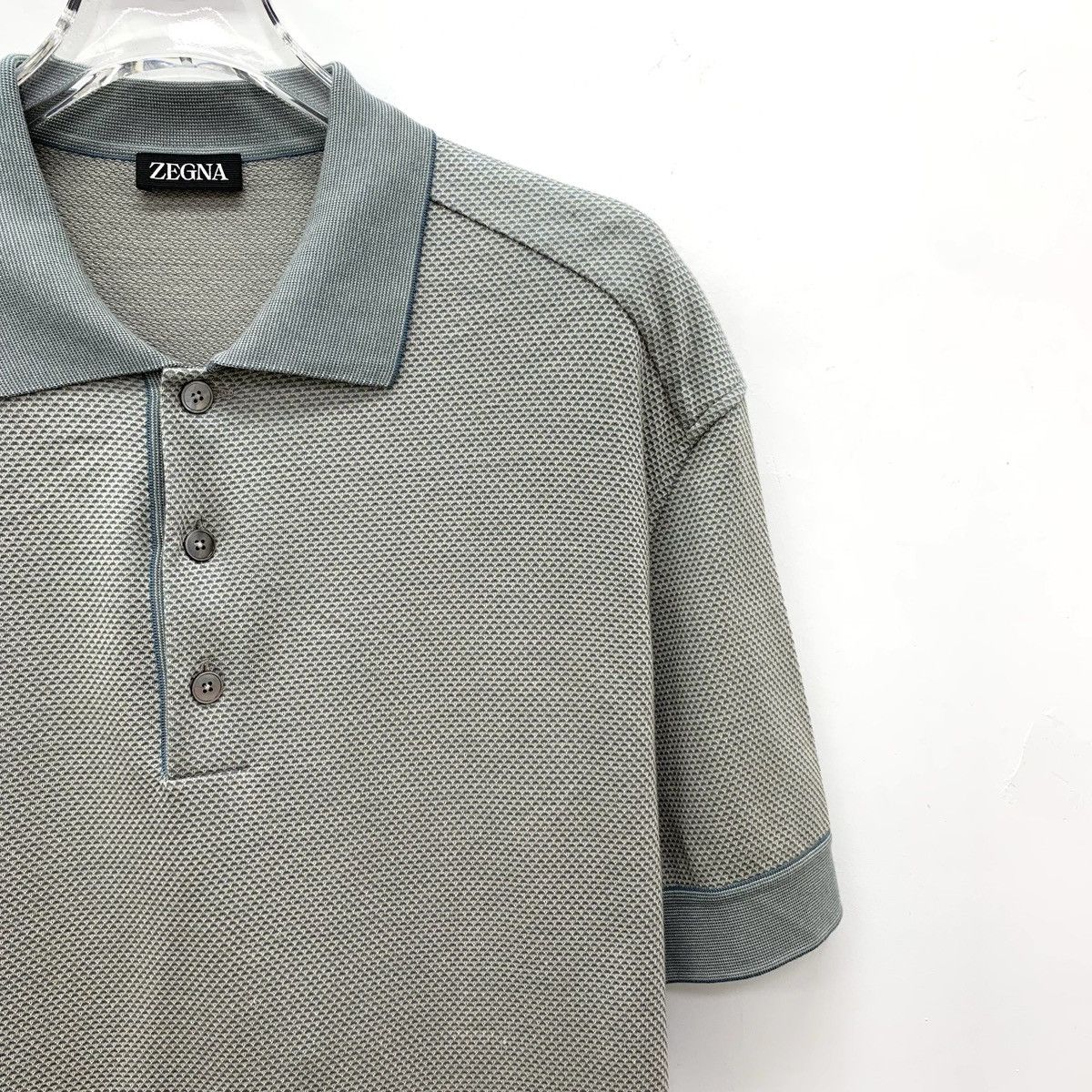 Z Zegna Zegna Greyish Green Collared Short Sleeve Polo Shirt K26WX Size US M / EU 48-50 / 2 - 3 Thumbnail