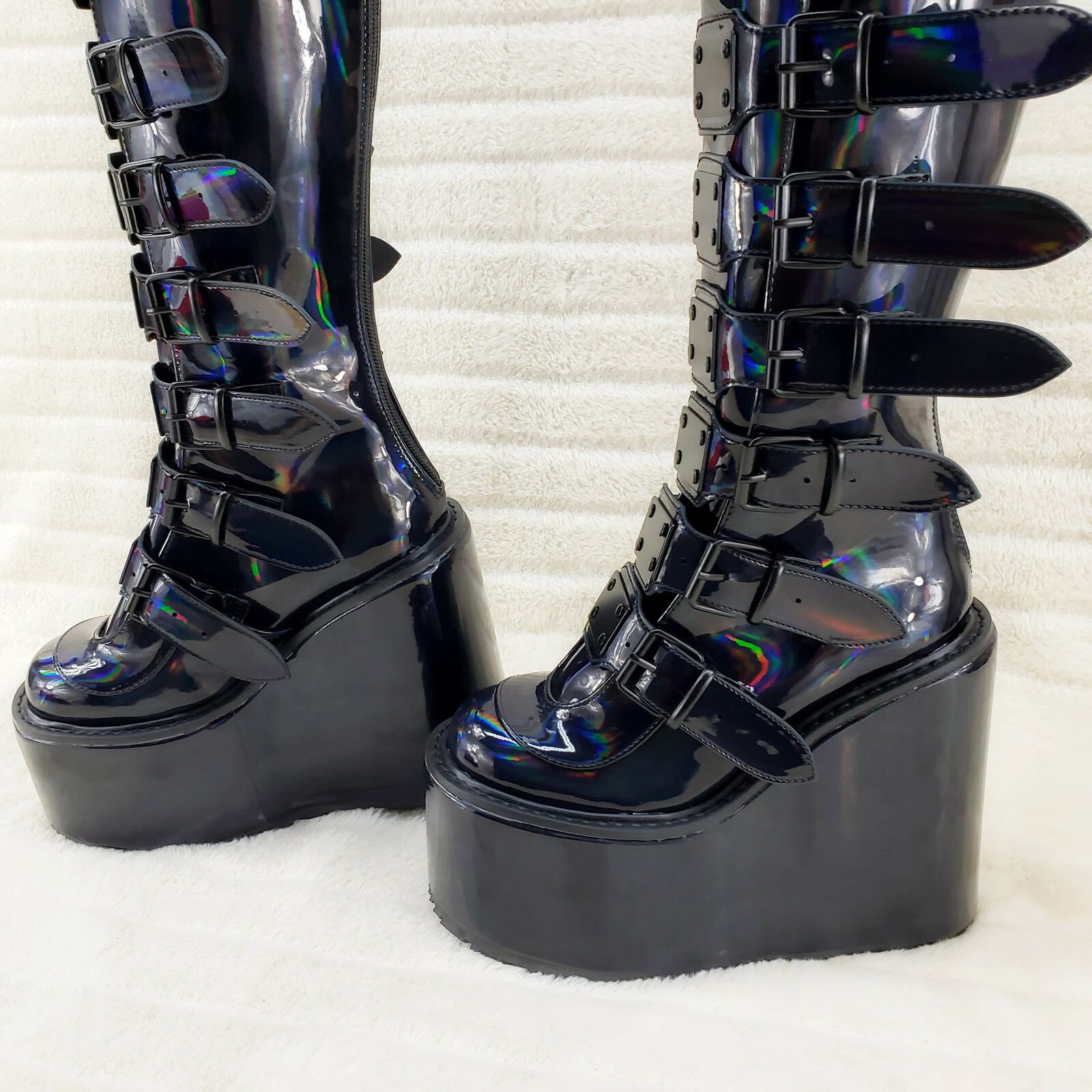 Other DEMONIA Swing 815 Black Oil Slick hologram Goth Punk Knee Bo Size US 9 / IT 39 - 6 Thumbnail