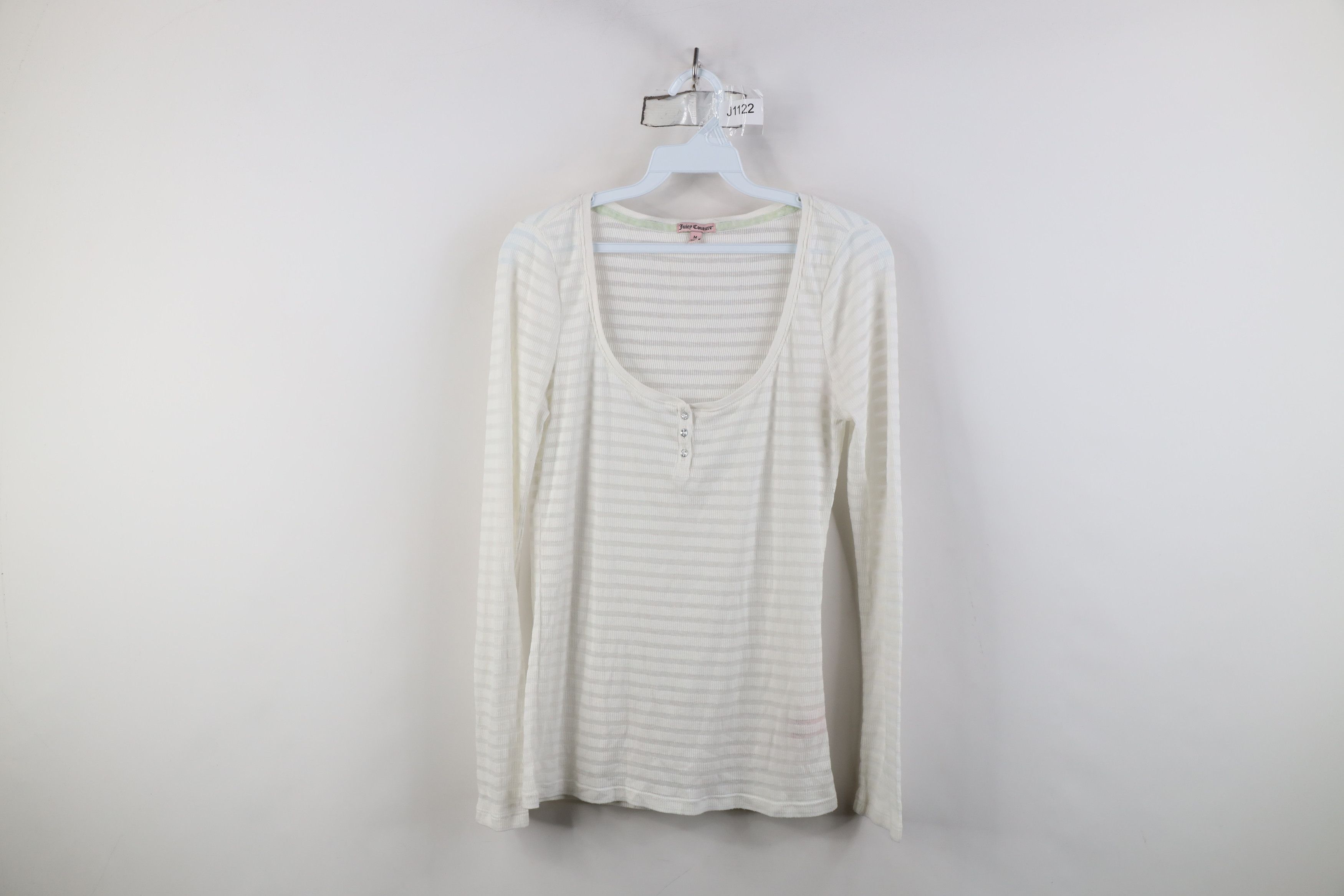 Juicy Couture Vintage Y2K Juicy Couture Sheer Striped Thermal Knit T-Shirt Size M / US 6-8 / IT 42-44 - 1 Thumbnail