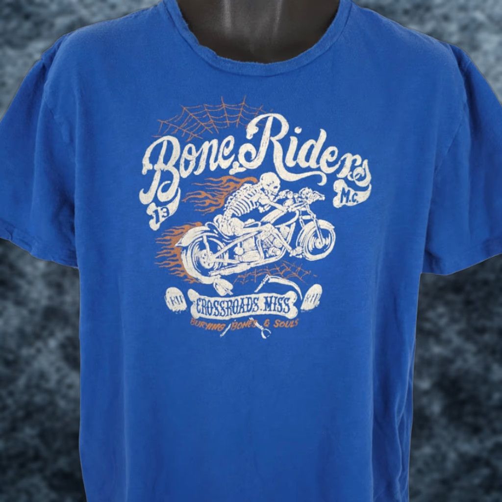 Lucky Brand Lucky Brand Bone Riders MC T Shirt Mens XL Blue Short Sleeve Crew Neck Cotton Size US XL / EU 56 / 4 - 1 Thumbnail