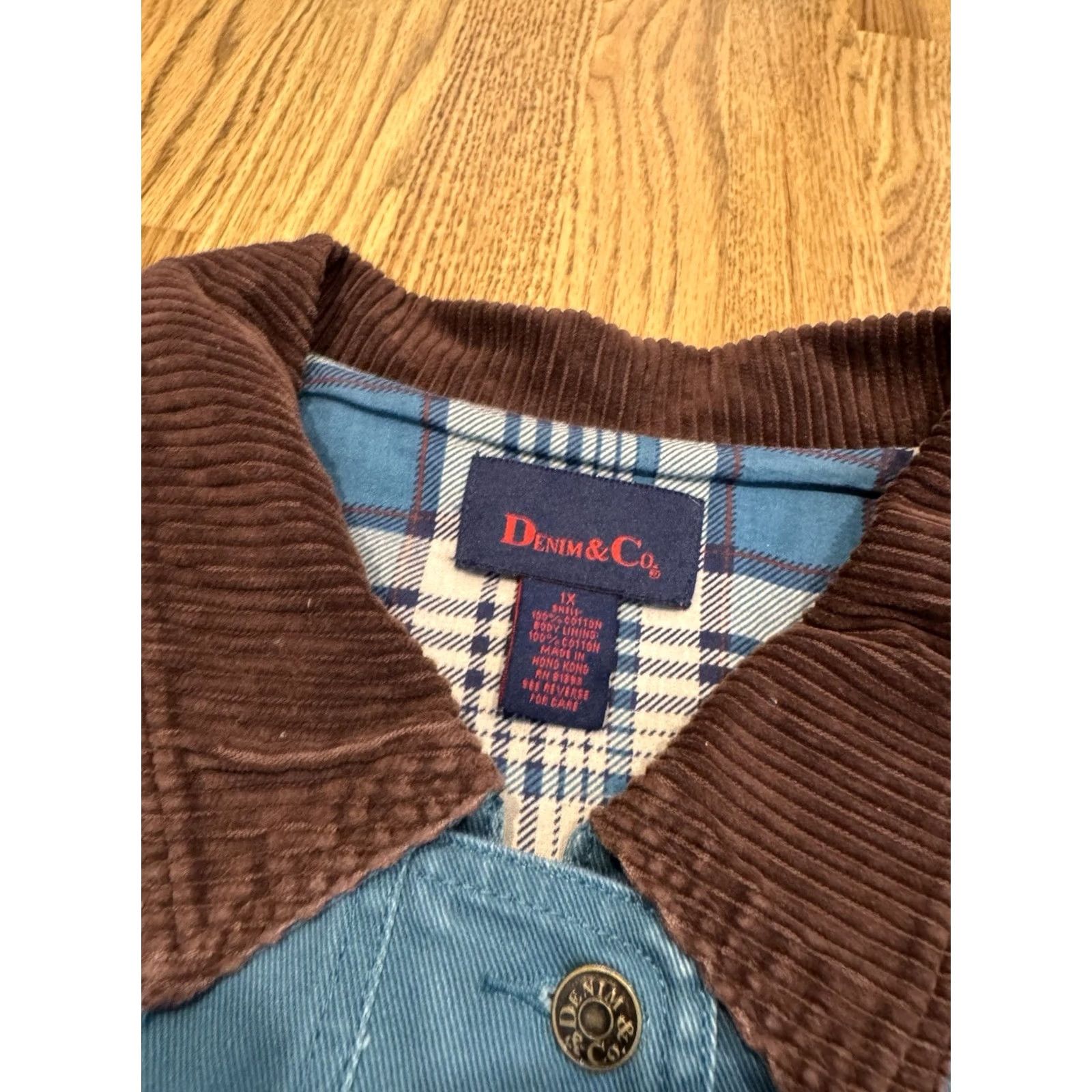 Denim & Co. VINTAGE Denim & Co. Jacket, 1X, Zip Up Button, Denim & Co., Corduroy Trim, Light Blue, Chore, Canvas, 90s, Women, Lined, Fall/Spring/Winter Size XL / US 12-14 / IT 48-50 - 2 Thumbnail