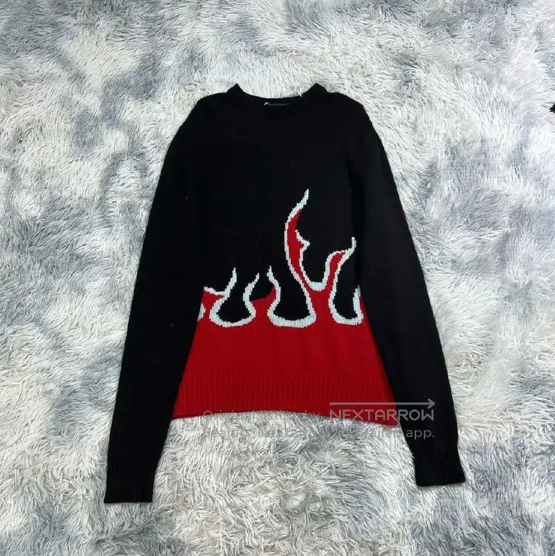 Prada Black Knitted Sweater with Flame Design.