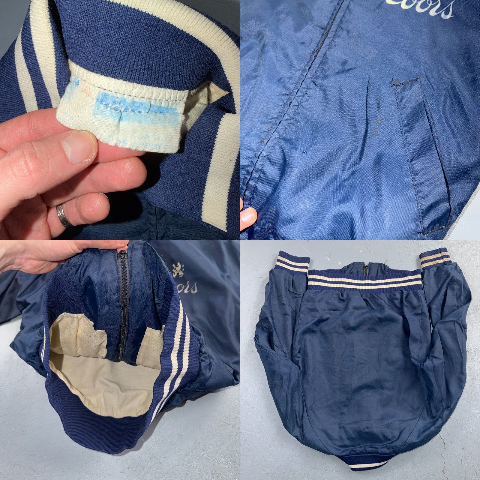 Vintage Vtg Coors Light Satin Poly Bomber Jacket Rockabilly Blue USA Talon 1960s 1970s Size US S / EU 44-46 / 1 - 8 Thumbnail