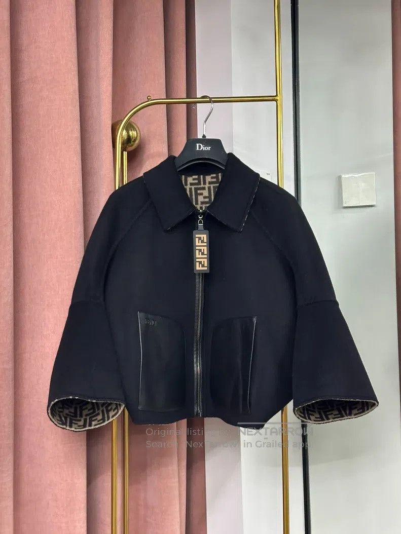 Fendi Fendi Double-Sided Bat Sleeve Wool Jacket, One Side Monogr Size XXS / US 00 / IT 34 - 4 Thumbnail