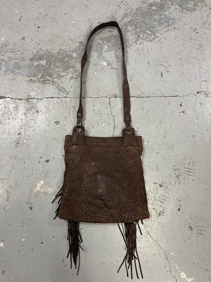 Designer × Roberto Cavalli × Vintage 2000s Roberto Cavalli Grain Brown Leather Fringe Shoulder Bag Size ONE SIZE - 7 Thumbnail