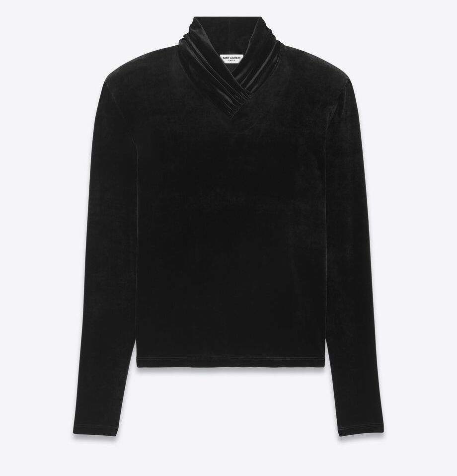 Saint Laurent Paris o1s1wg111124 Top In Velvet Jersey in Black Size US S / EU 44-46 / 1 - 1 Thumbnail