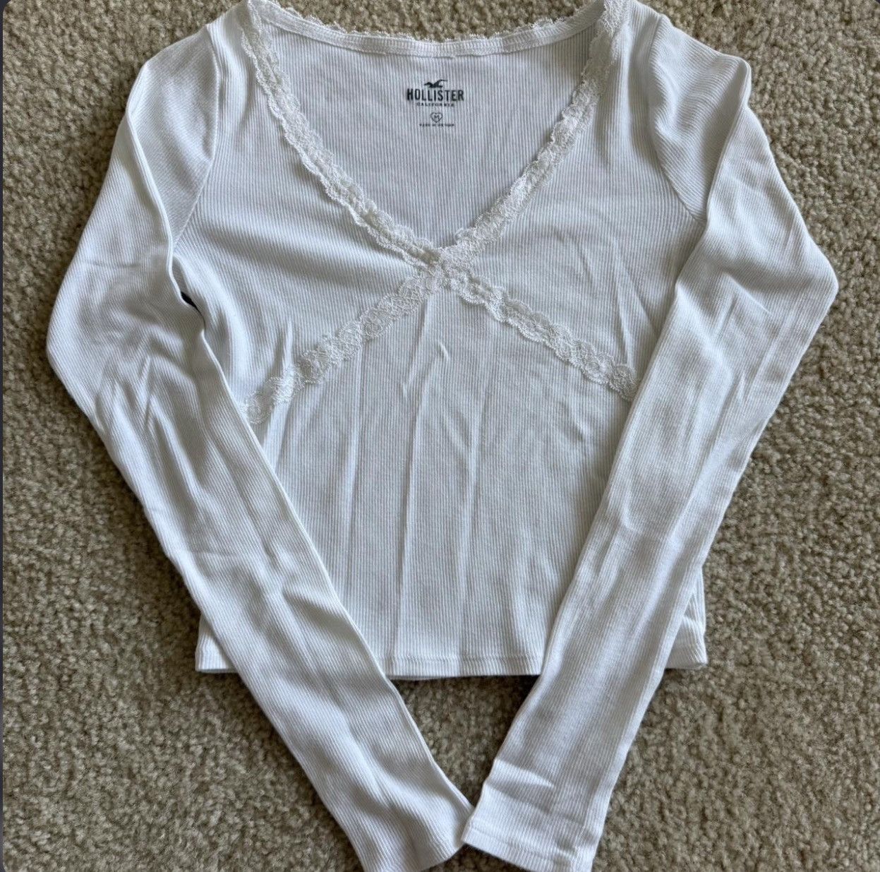 Hollister hollister white v-neck laced long sleeve top Size M / US 6-8 / IT 42-44 - 1 Thumbnail