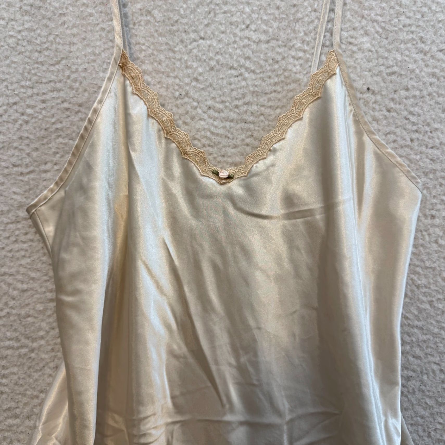 Vintage VINTAGE 90s Y2K Slip Dress L Large Cream Ivory Satin Lace Coquette Cottagecore Nike? Size L / US 10 / IT 46 - 3 Thumbnail