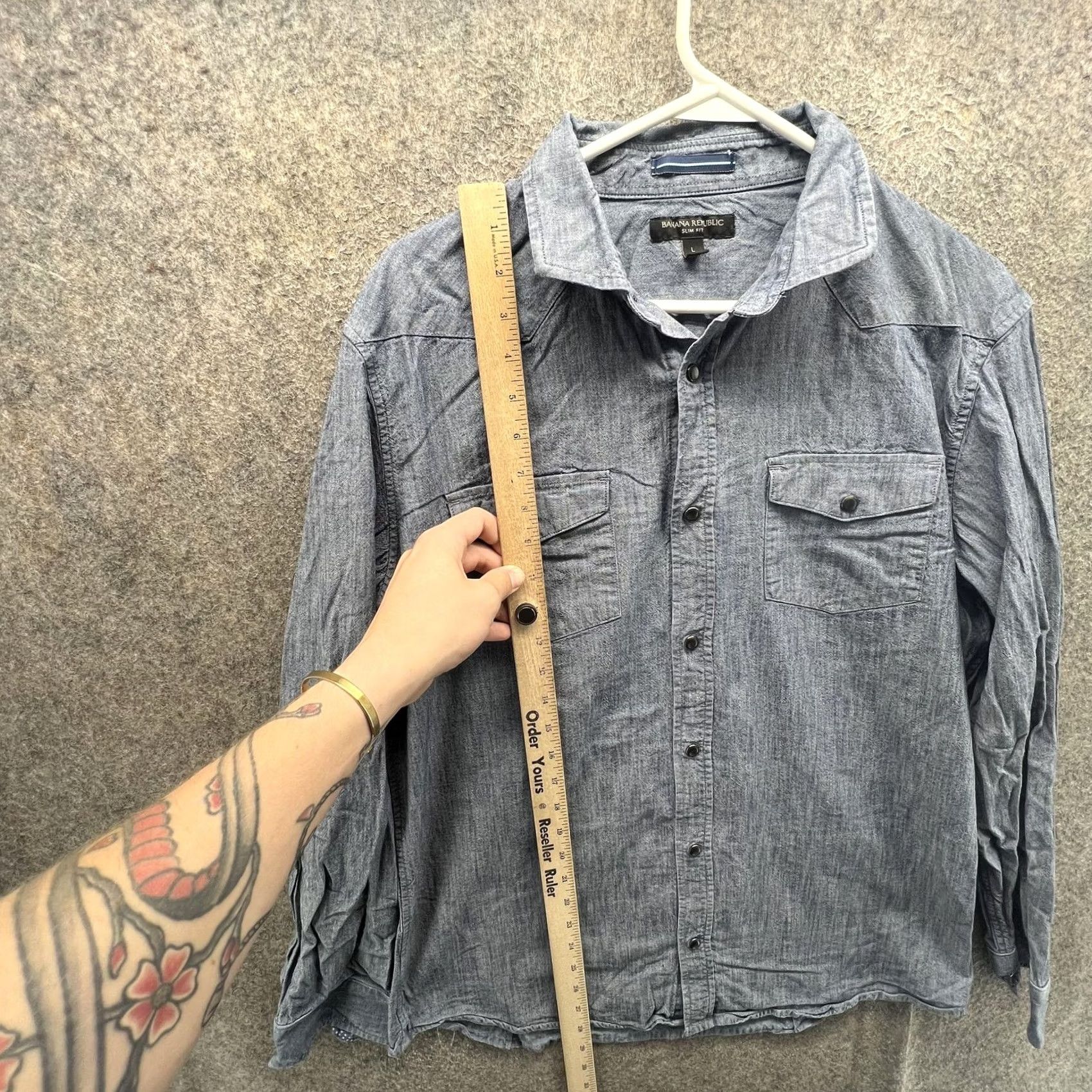 Banana Republic Banana Republic Shirt Mens Large Blue Chambray Long Sleeve Button Front Slim Size US L / EU 52-54 / 3 - 5 Thumbnail
