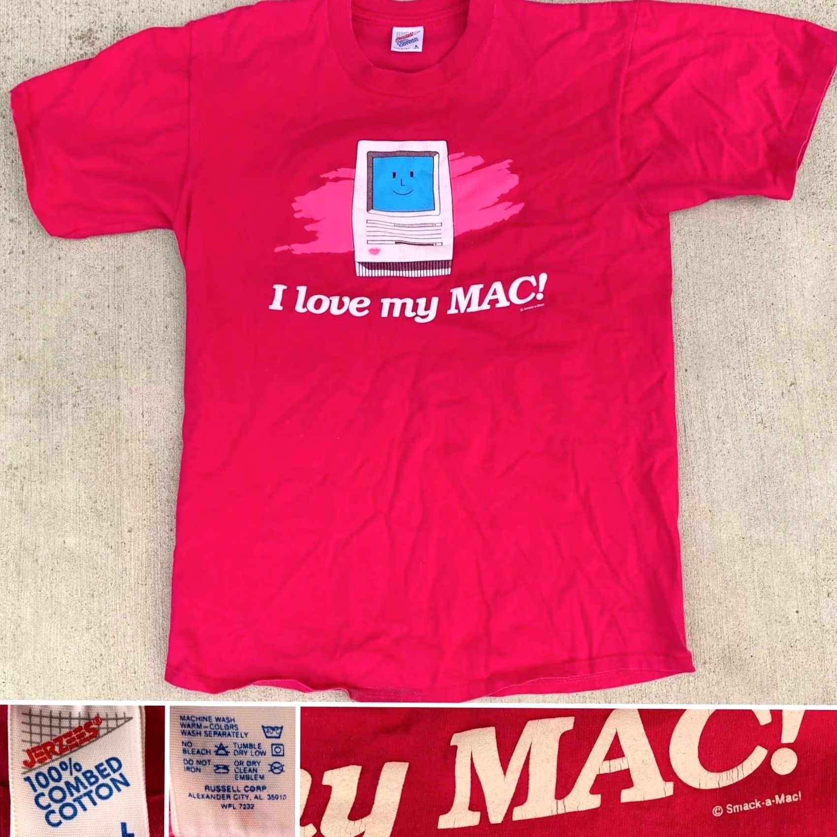 Jerzees VINTAGE I love my MAC! c Smack-a-Mac! T-Shirt L Men Pink 1990s Graphic Tee Jerzees Size US L / EU 52-54 / 3 - 3 Thumbnail