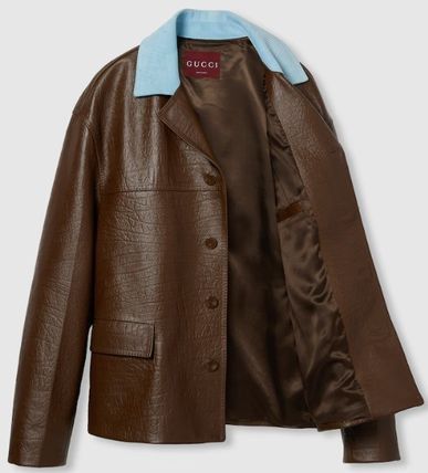 Gucci o1loc1c1125 821694 Embossed Leather Jacket in Brown Size US M / EU 48-50 / 2 - 4 Thumbnail