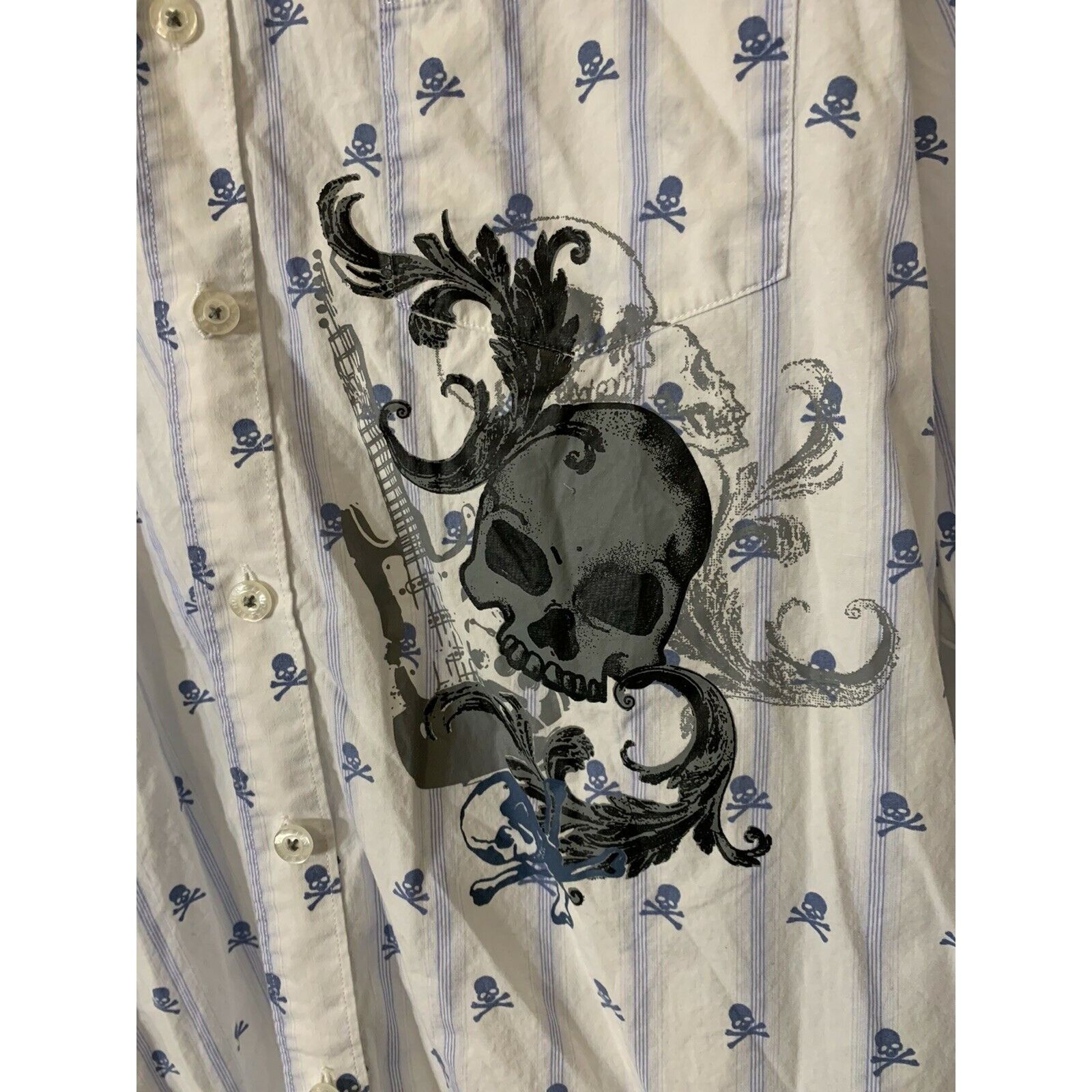 Fender FENDER Men's Sz M Long Sleeve Button Front Shirt SKULLS Whi Size US M / EU 48-50 / 2 - 6 Thumbnail