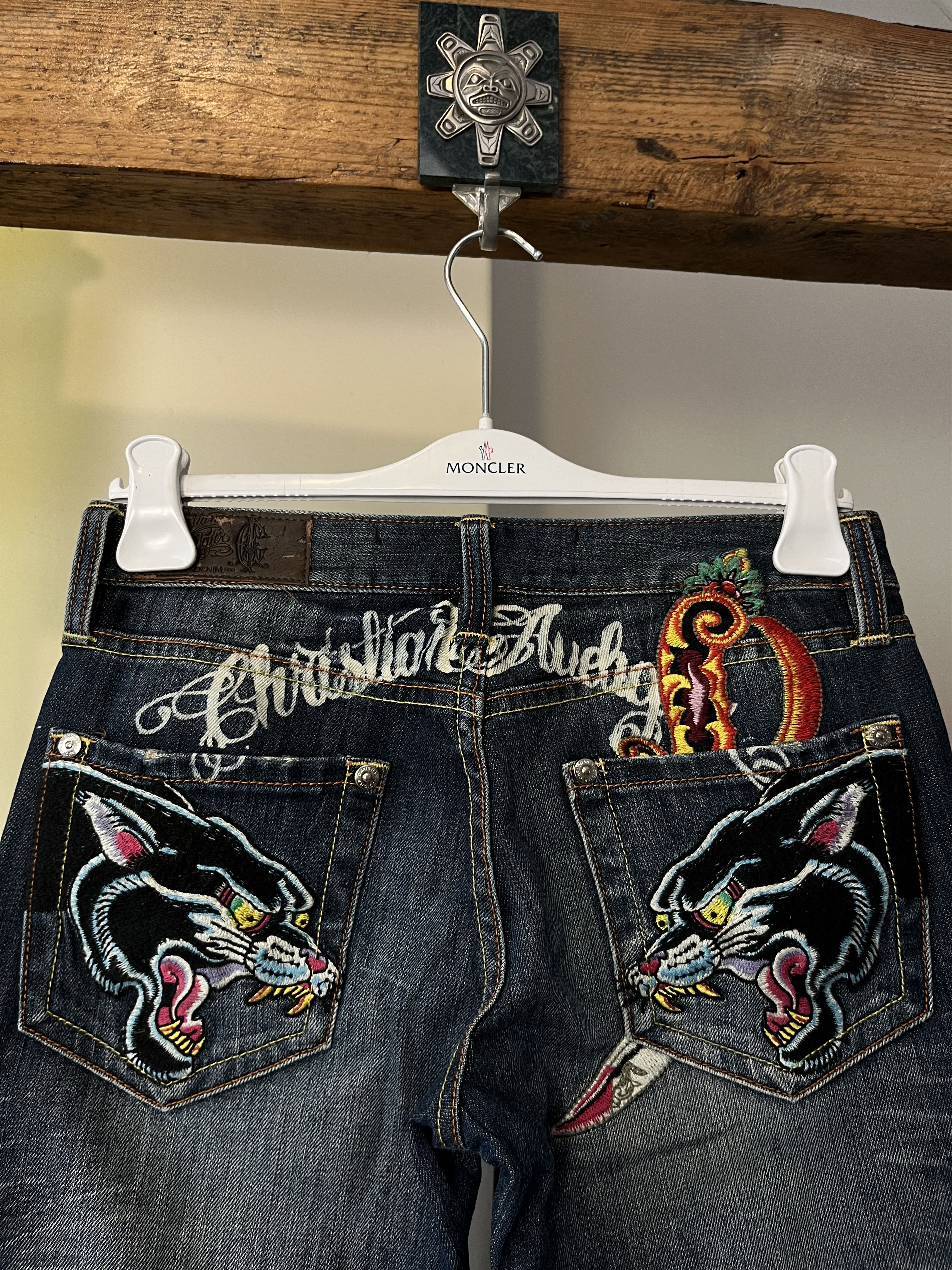 Christian Audigier × Ed Hardy × Japanese Brand y2k Christian Audigier Crazy Embroidered Skull Womens Jeans Size US 29 - 3 Thumbnail