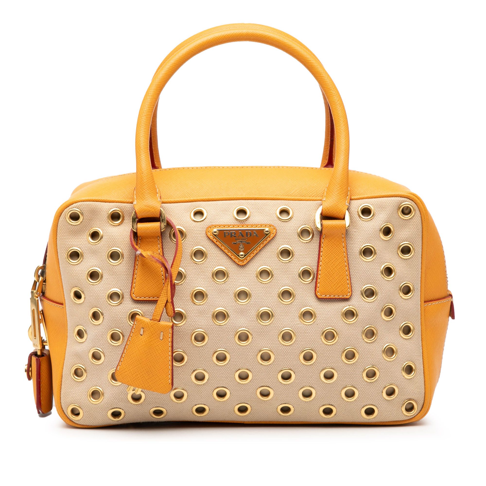 Prada Prada Small Saffiano Trimmed Canvas Grommet Bauletto Bag Size ONE SIZE - 1 Thumbnail